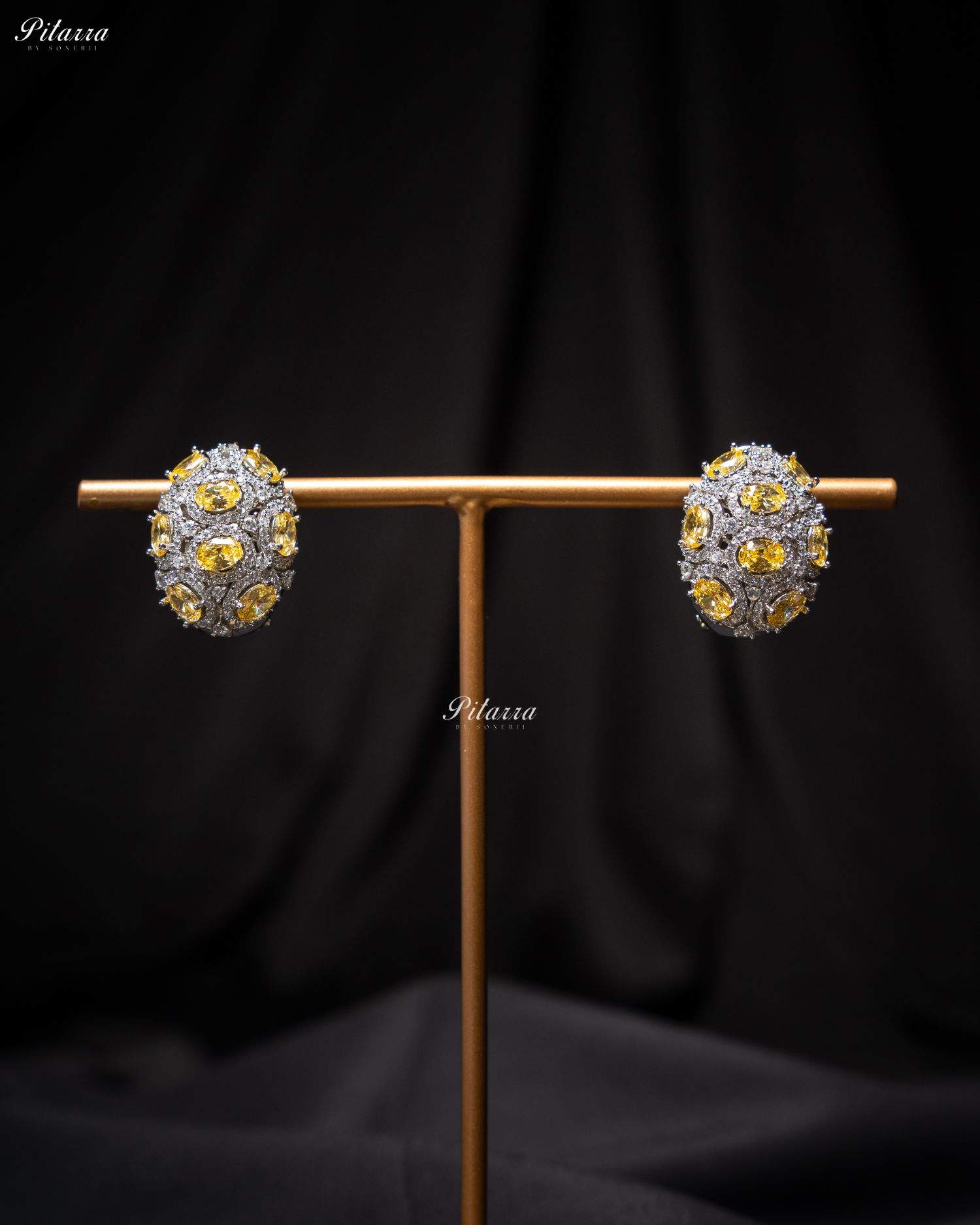 Citrin Stone Golden Crystal Stud Earrings
