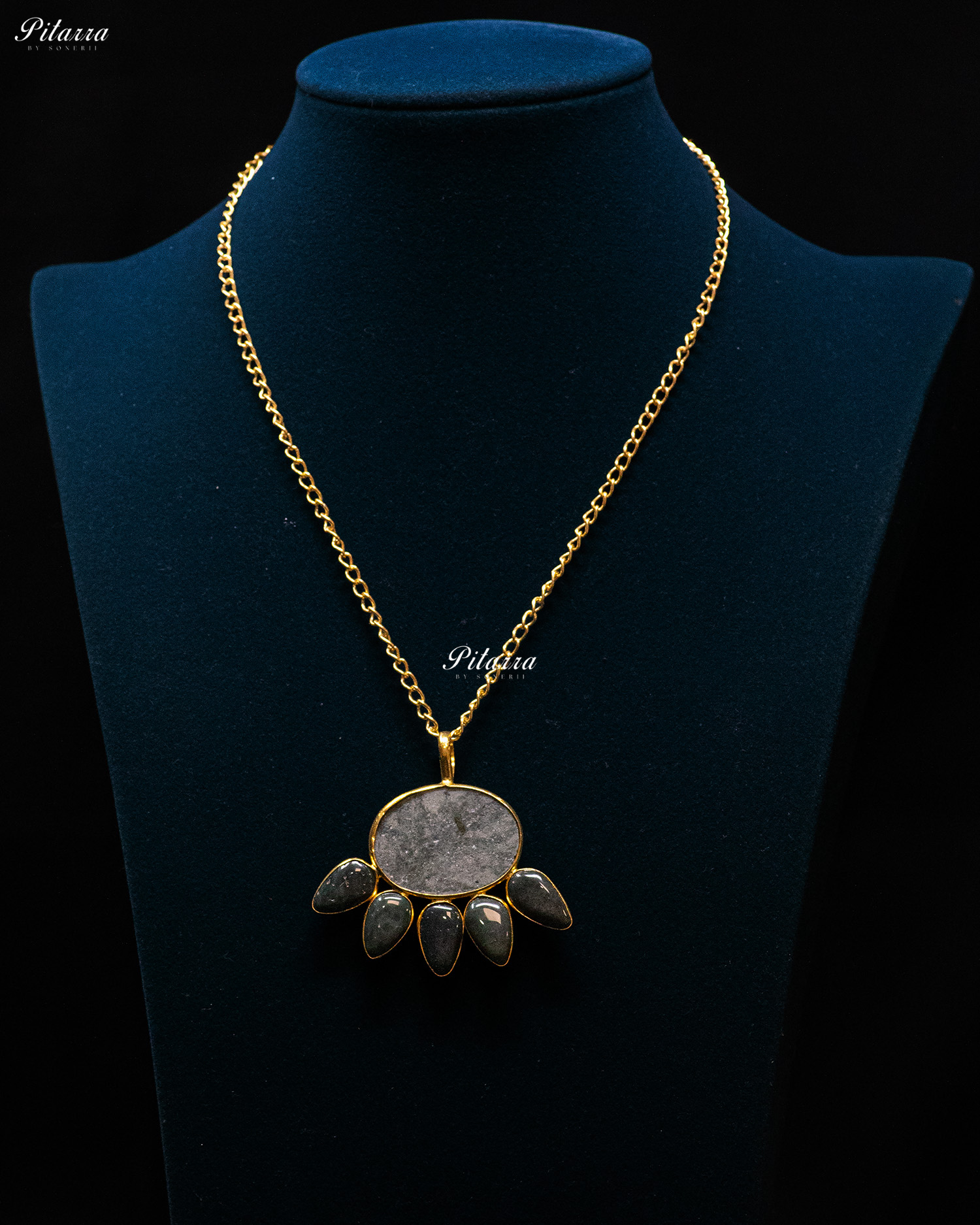 Grey Raw Stone Dark Drops Pendant Necklace