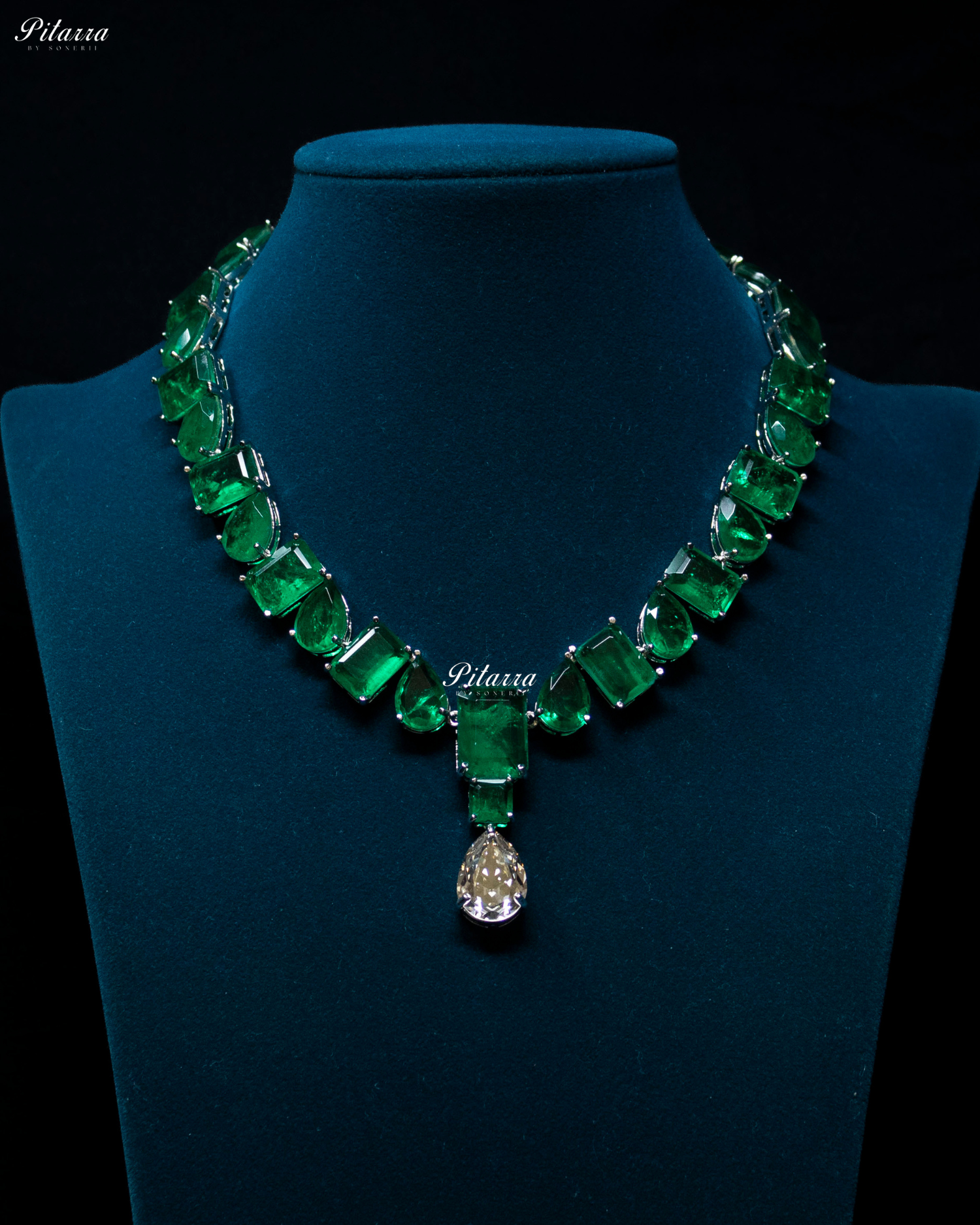 Emerald Square and Drop Crystal Necklace Set