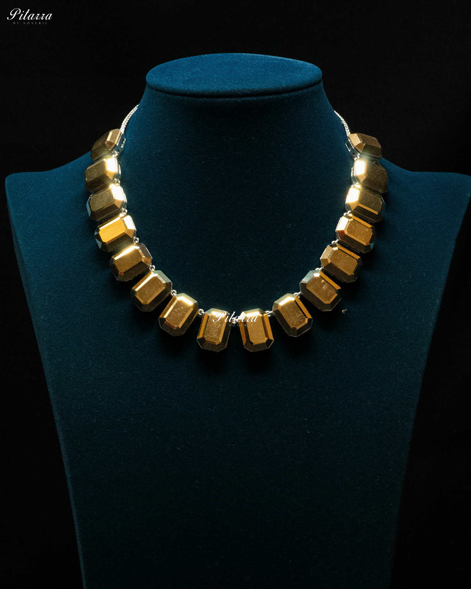 Octagon Cut Golden Oversized Crystal Statement Necklace