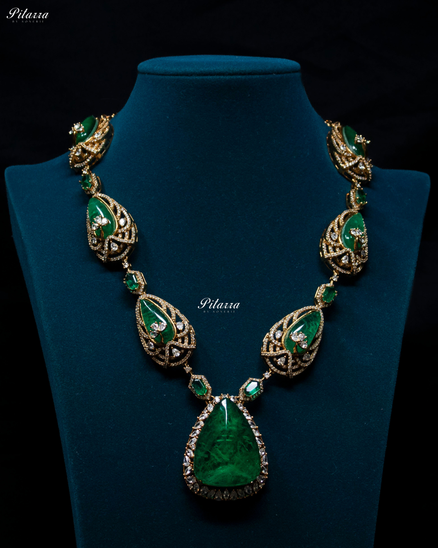 Emerald Doublet Stone with CZ Necklace Set