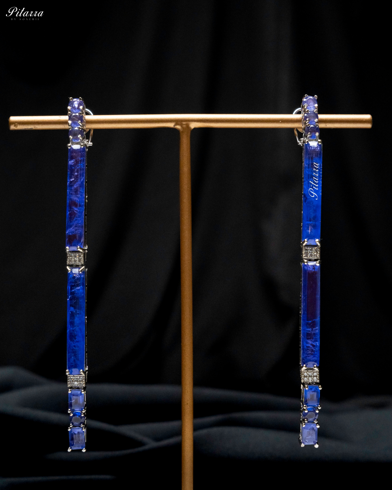 Periwinkle color Stone Linear Long Doublet Drop Earrings