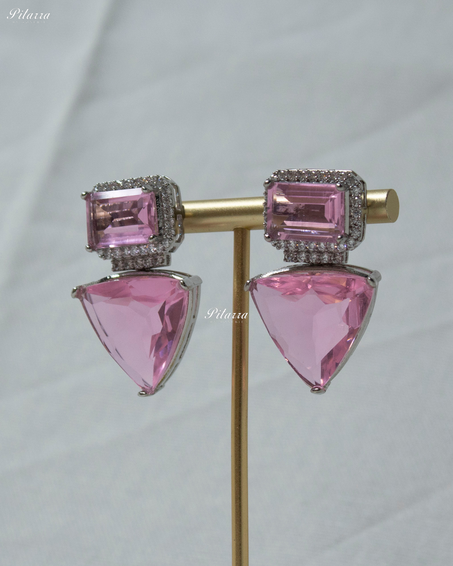 Pink Stones Crystal Studded Dangler Earrings