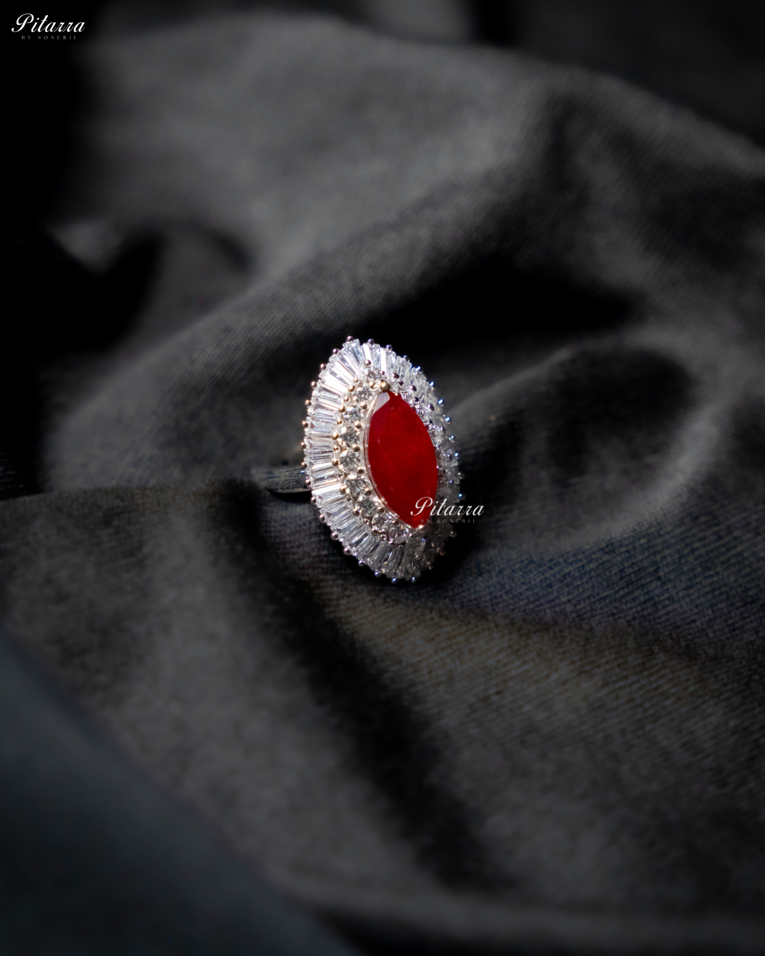 Pitarra Red Stone Crystal 92.5 Silver Ring
