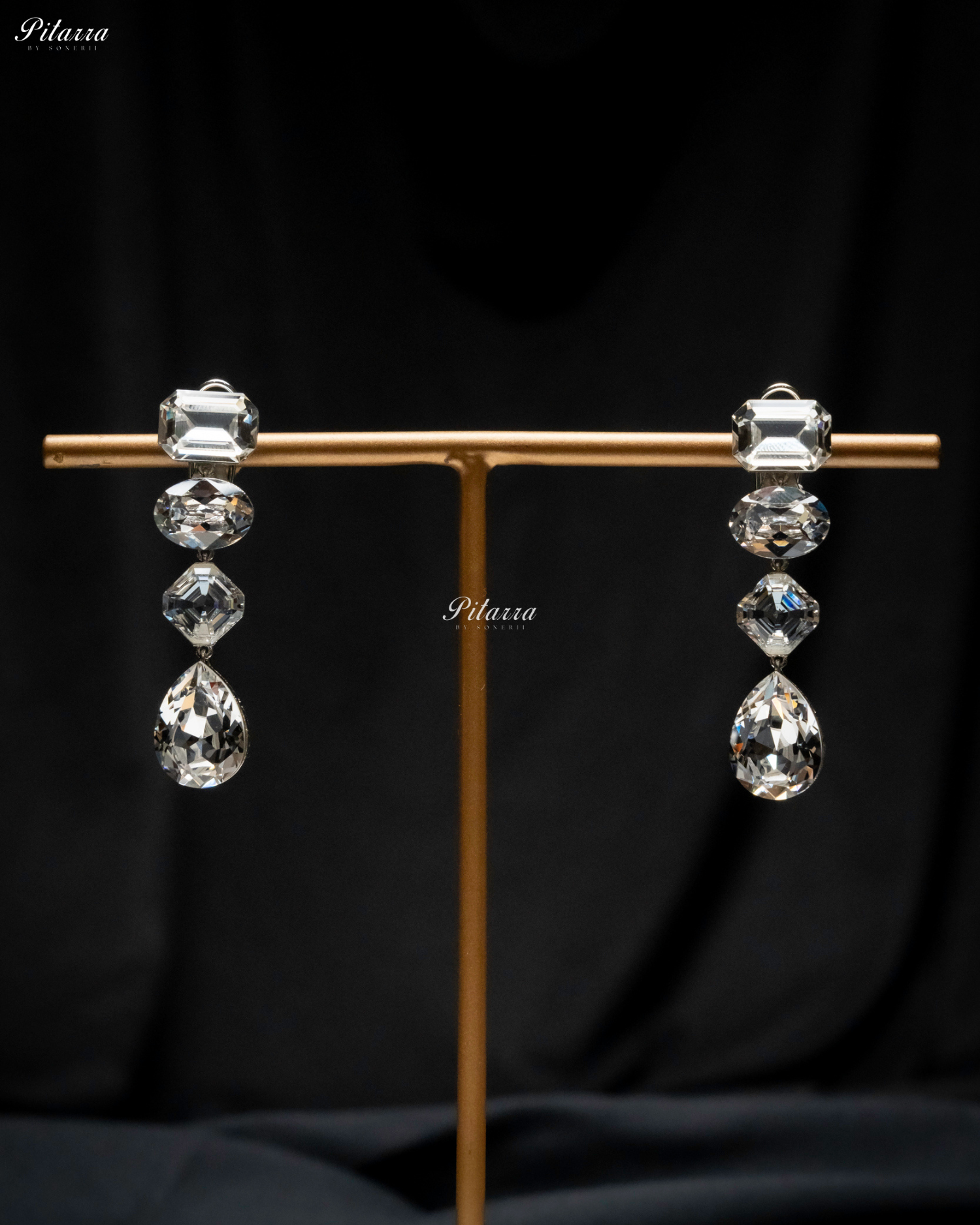 White Stone Studded Geometric Crystal Drop Earrings - Done