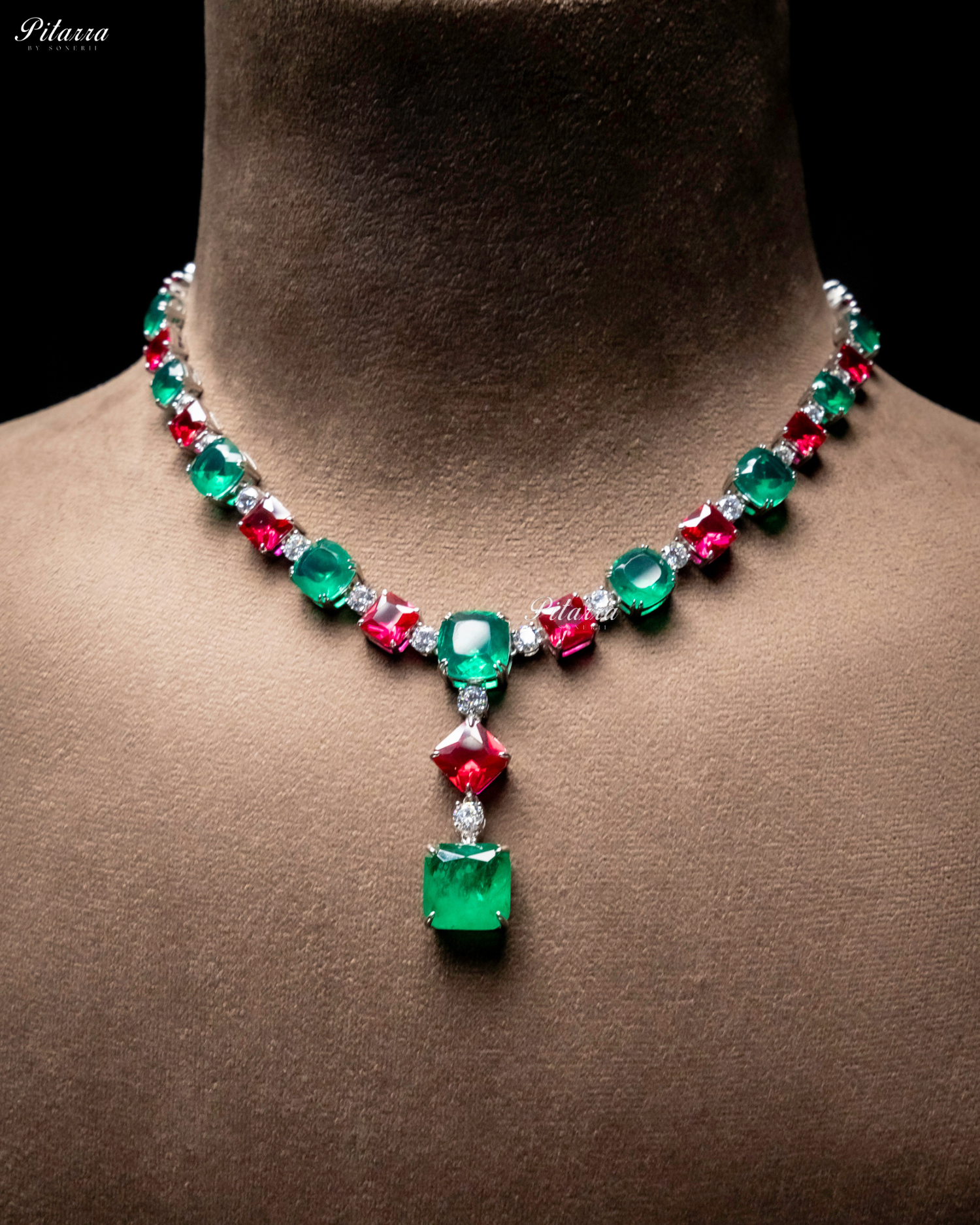 Pink and Emerald Magnifica 92.5 Silver Necklace Set