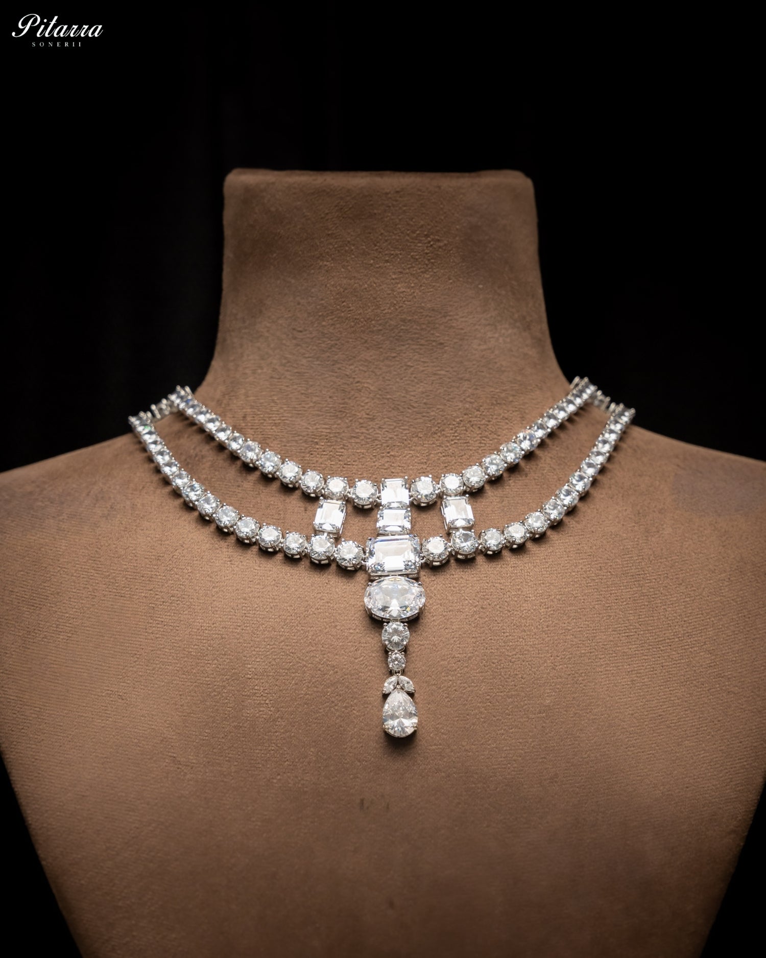 White Diamond Multi-Cut Necklace & Earrings Jewellery Set