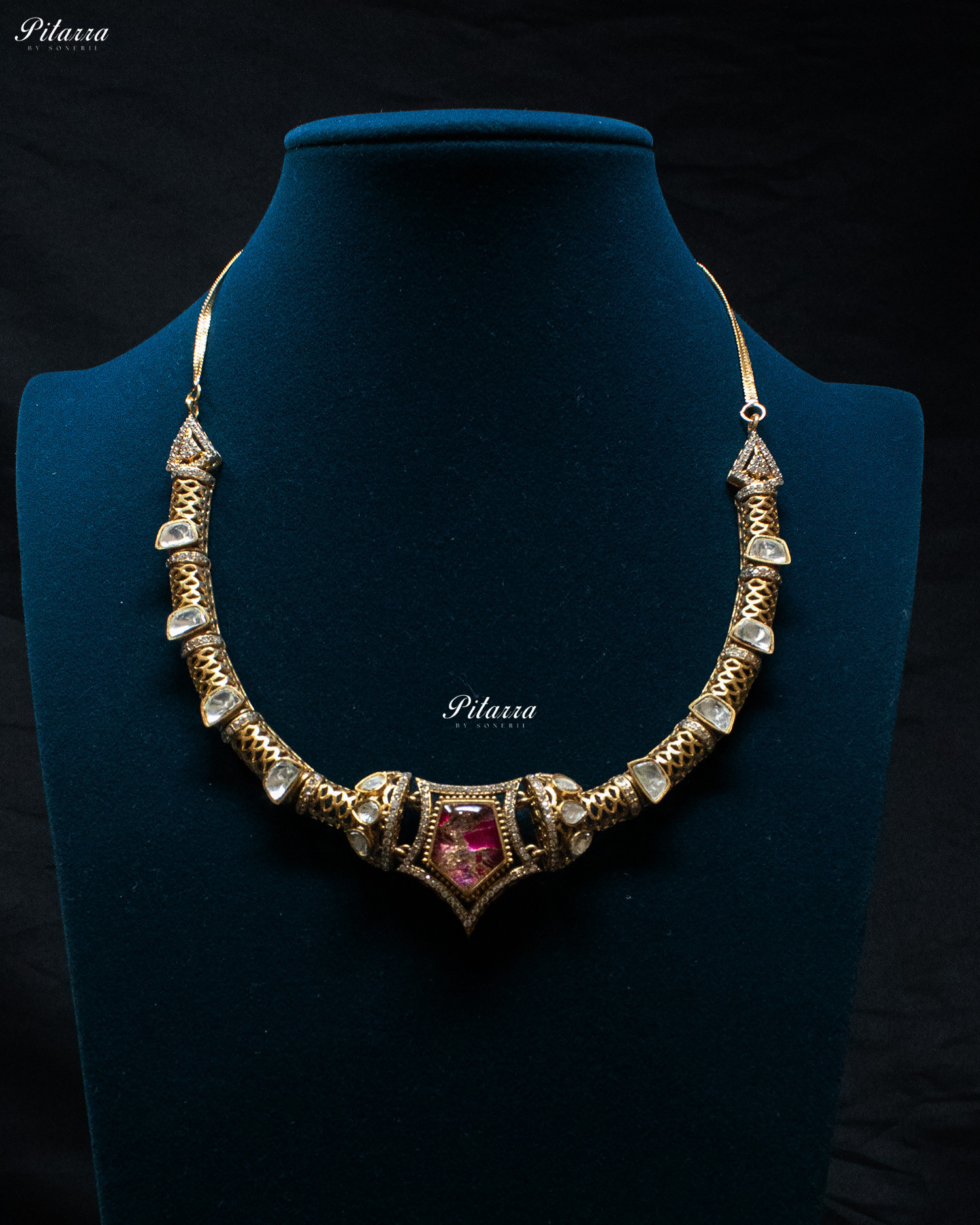 Amethyst Stone Halsi Polki Kundan Necklace Set