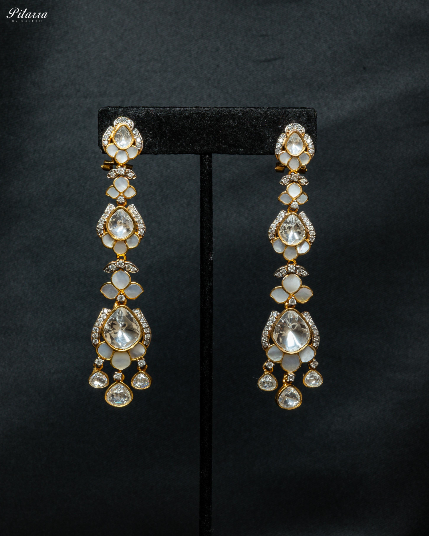 Gold Plated White Kundan Dangler Earrings