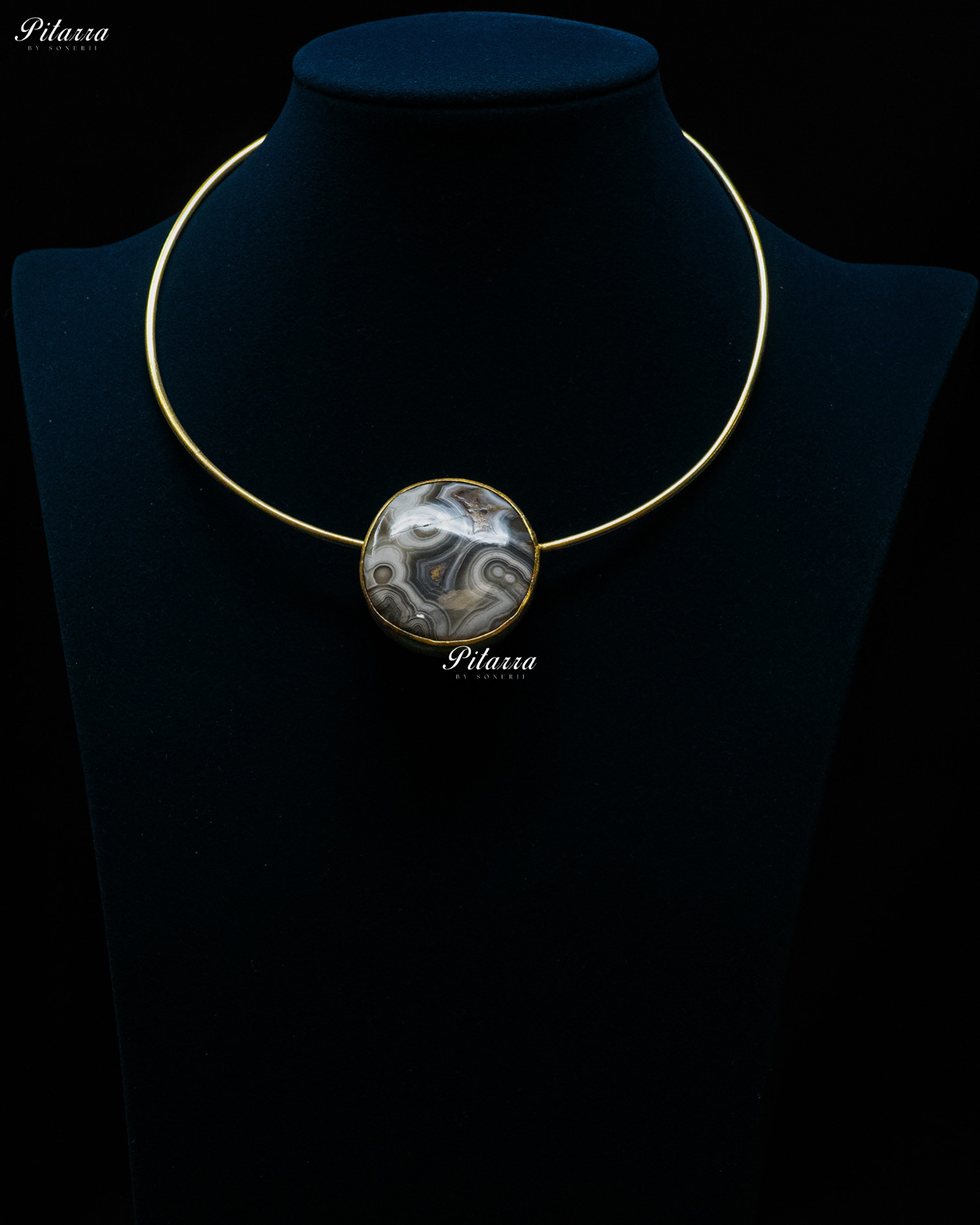 Gold Plated Handcrafted Round Stone Collar Pendant