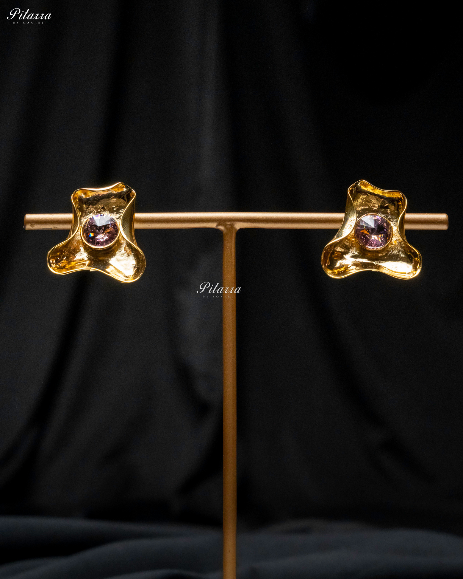 Pink Stone Gold Plated Trendy Stud Earrings