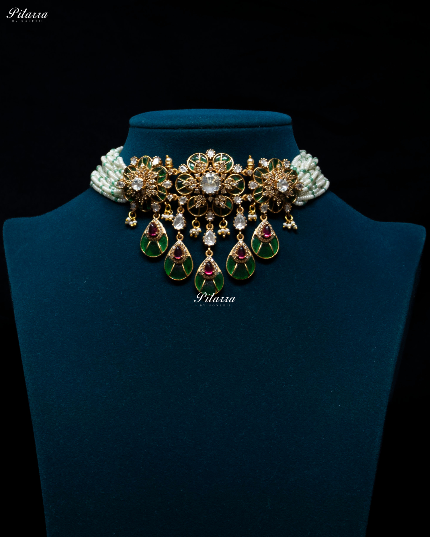 Emerald Luxury Meenakari Polki choker Necklace Set