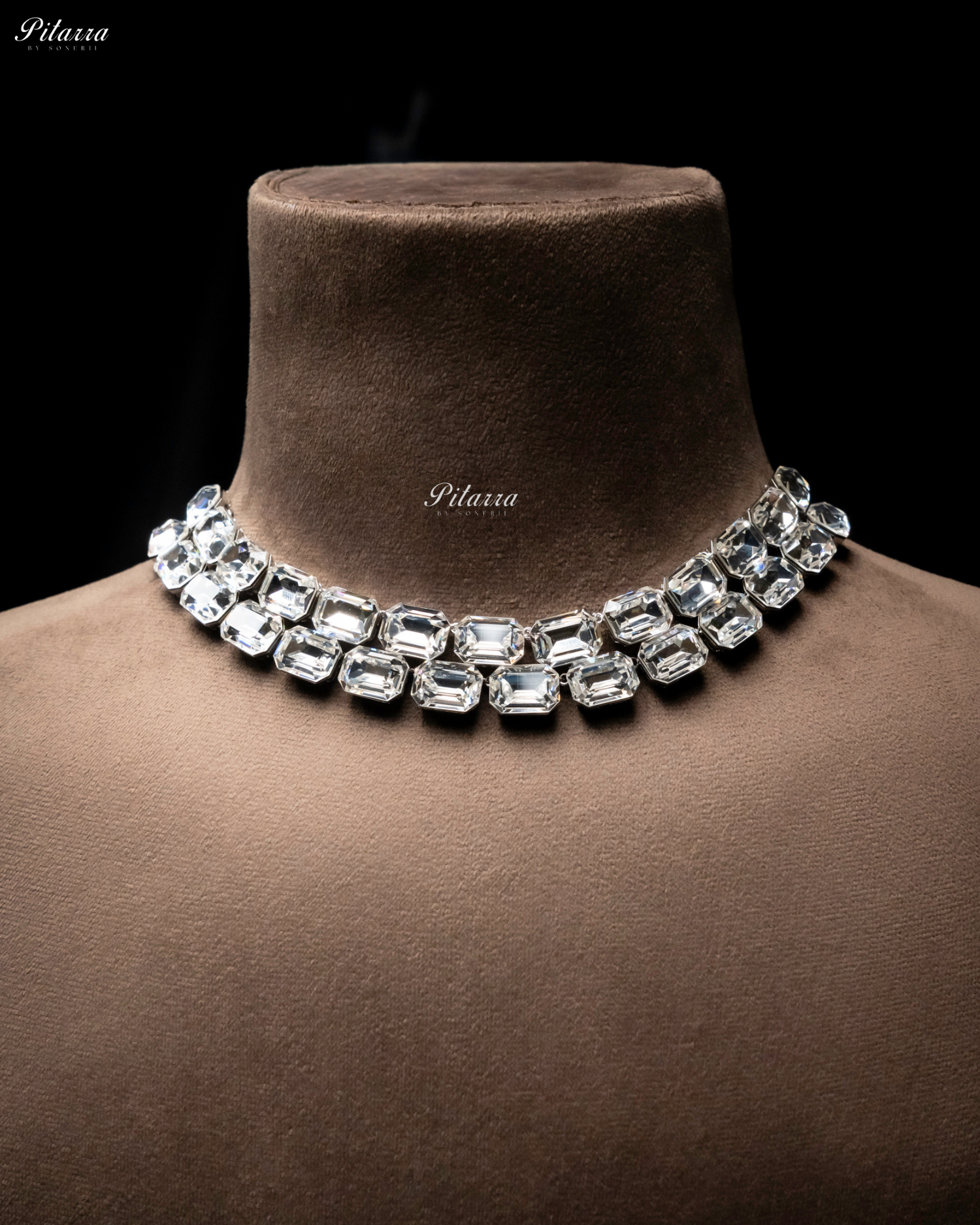 Octagon Cut Two Layer White Oversized Crystal Necklace