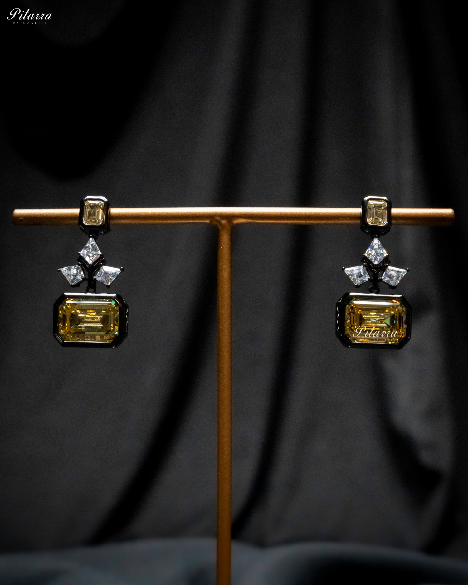 Yellow Bright Stone Crystal 92.5 Silver Drop Earrings