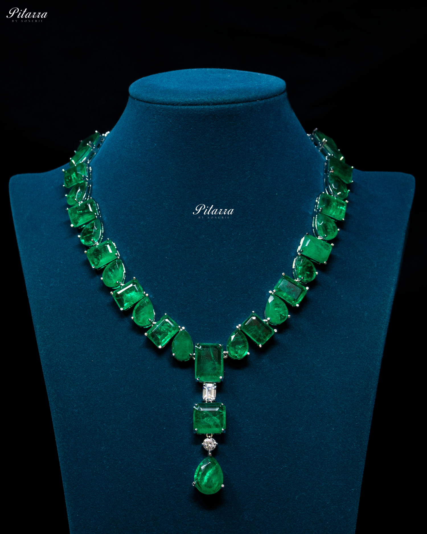 Emerald Square and Drop CZ Crystal Necklace Set