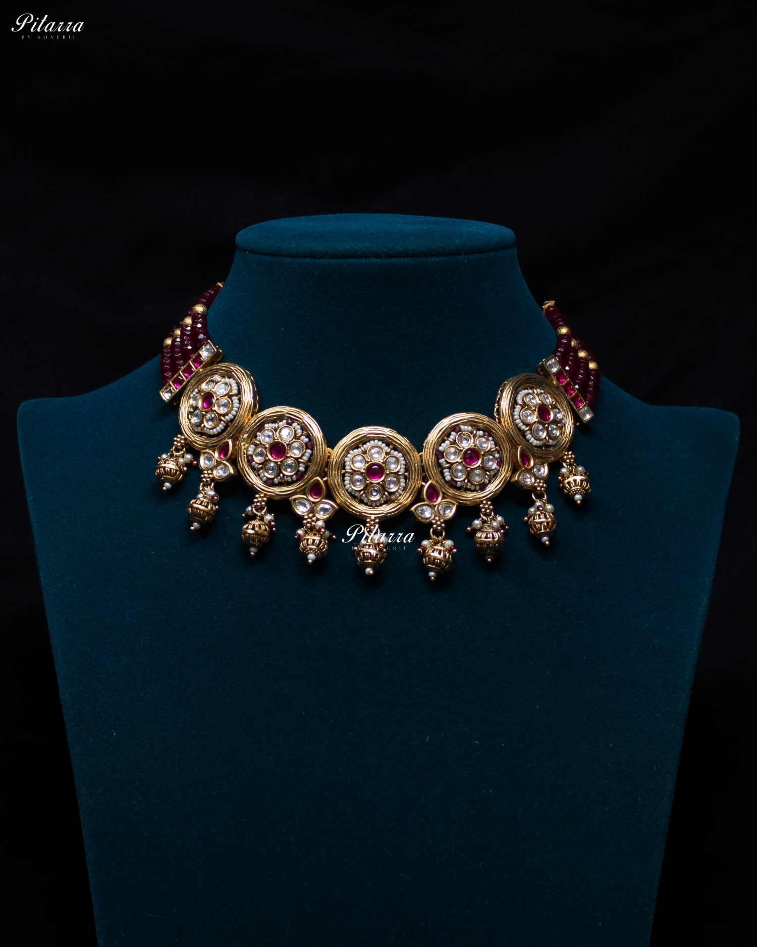 Floral Pink Stone Pink Pearl Kundan Choker Set