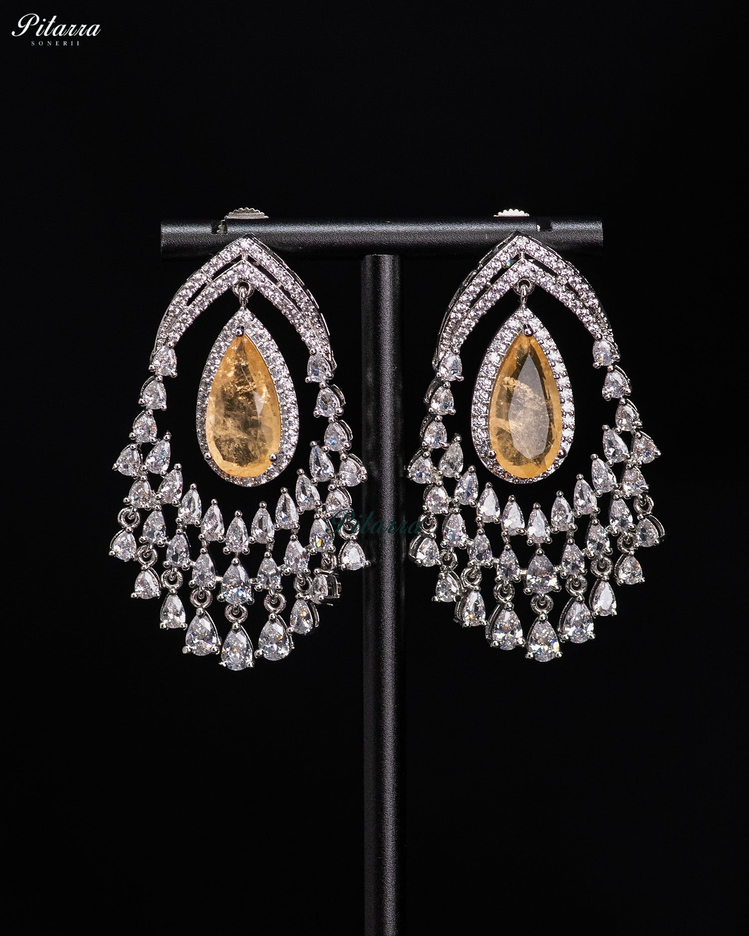 Orange peach Crystal Chandelier Drop Earrings