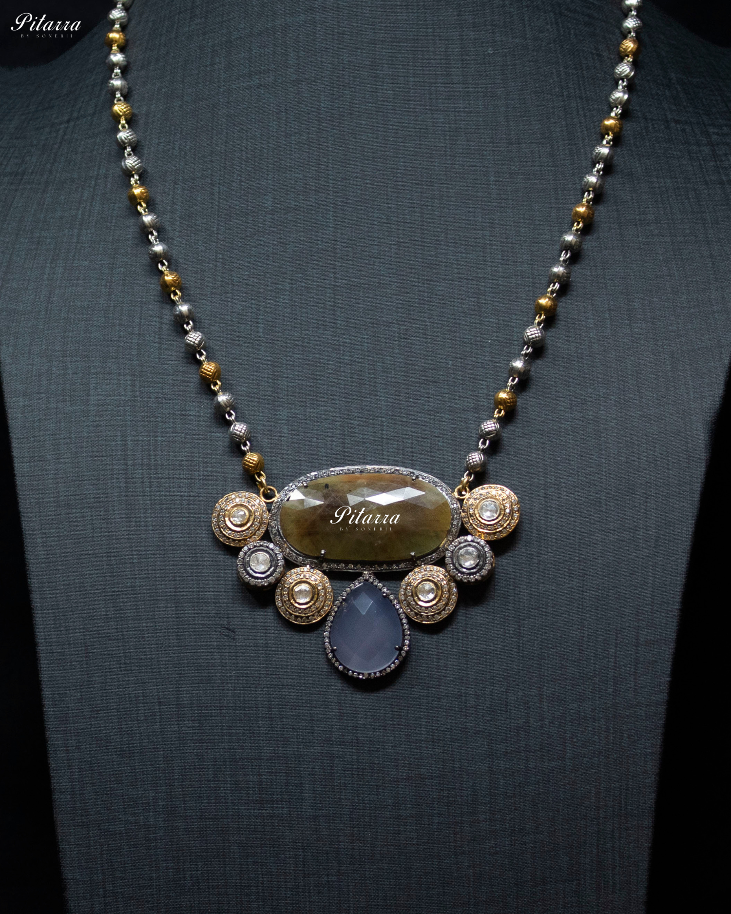Multicolor Stone Pendant 92.5 Silver Necklace Set