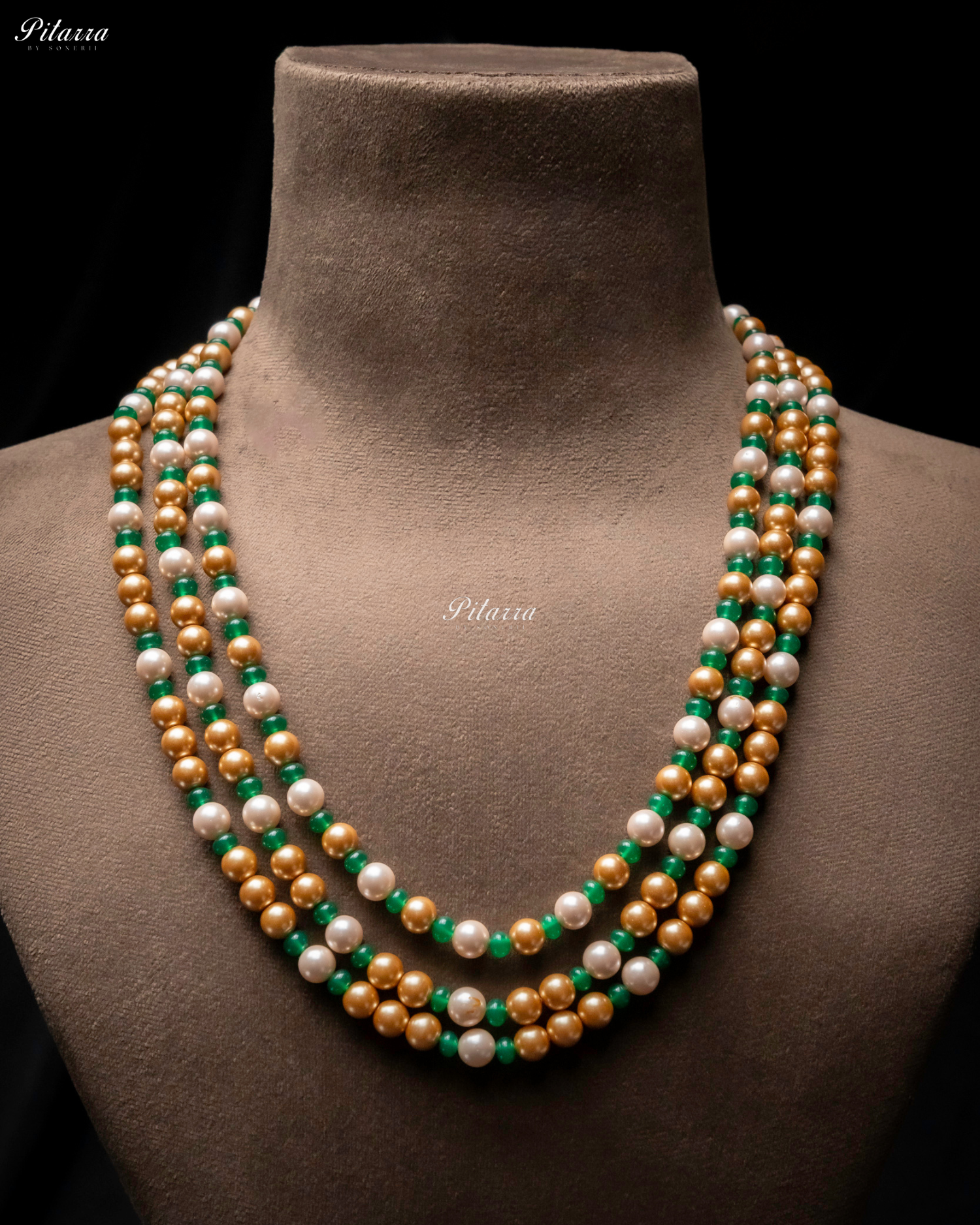 Three Layer Multi Color Pearl Studed Necklace