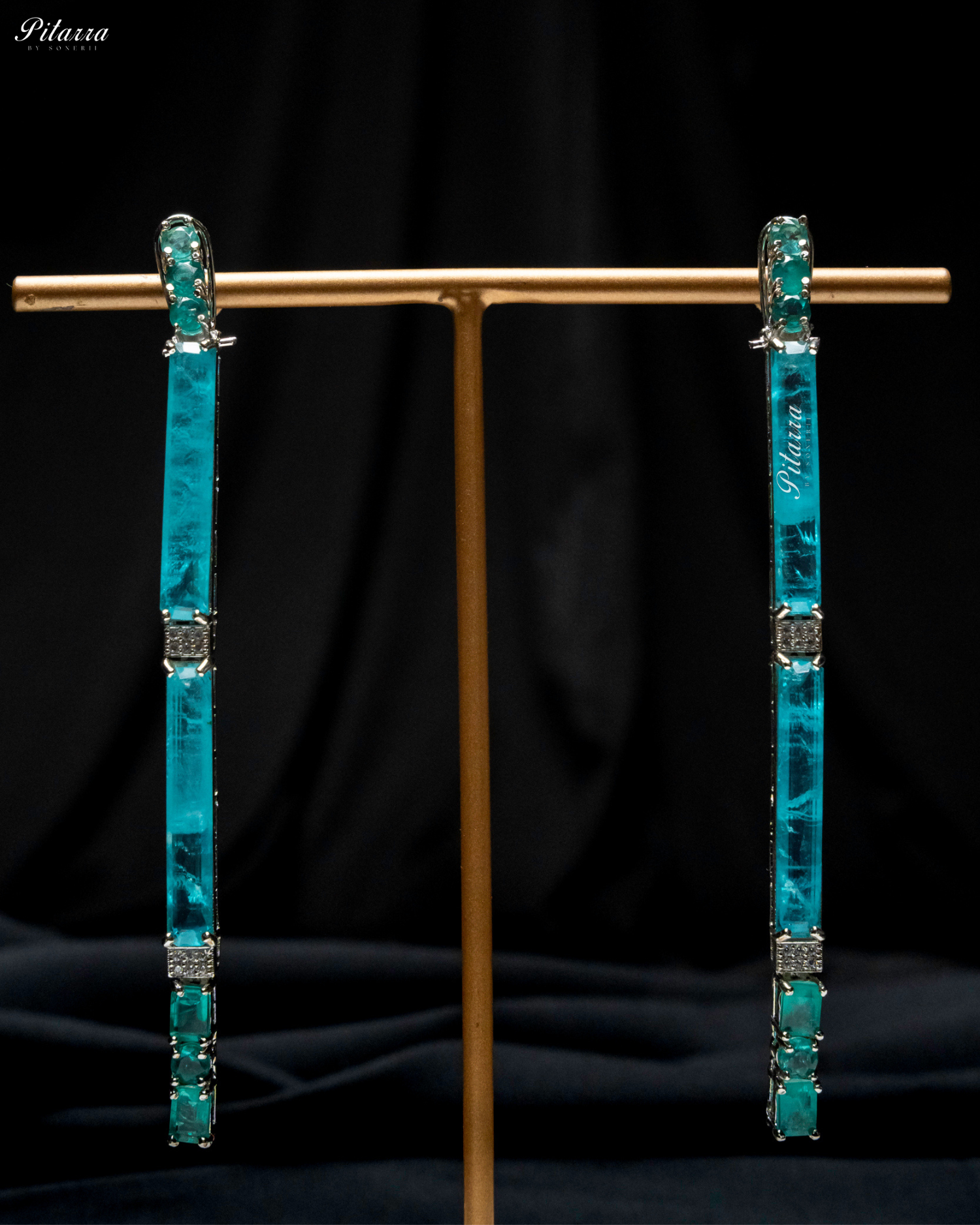 Ocean Blue Stone Linear Long Doublet Drop Earrings