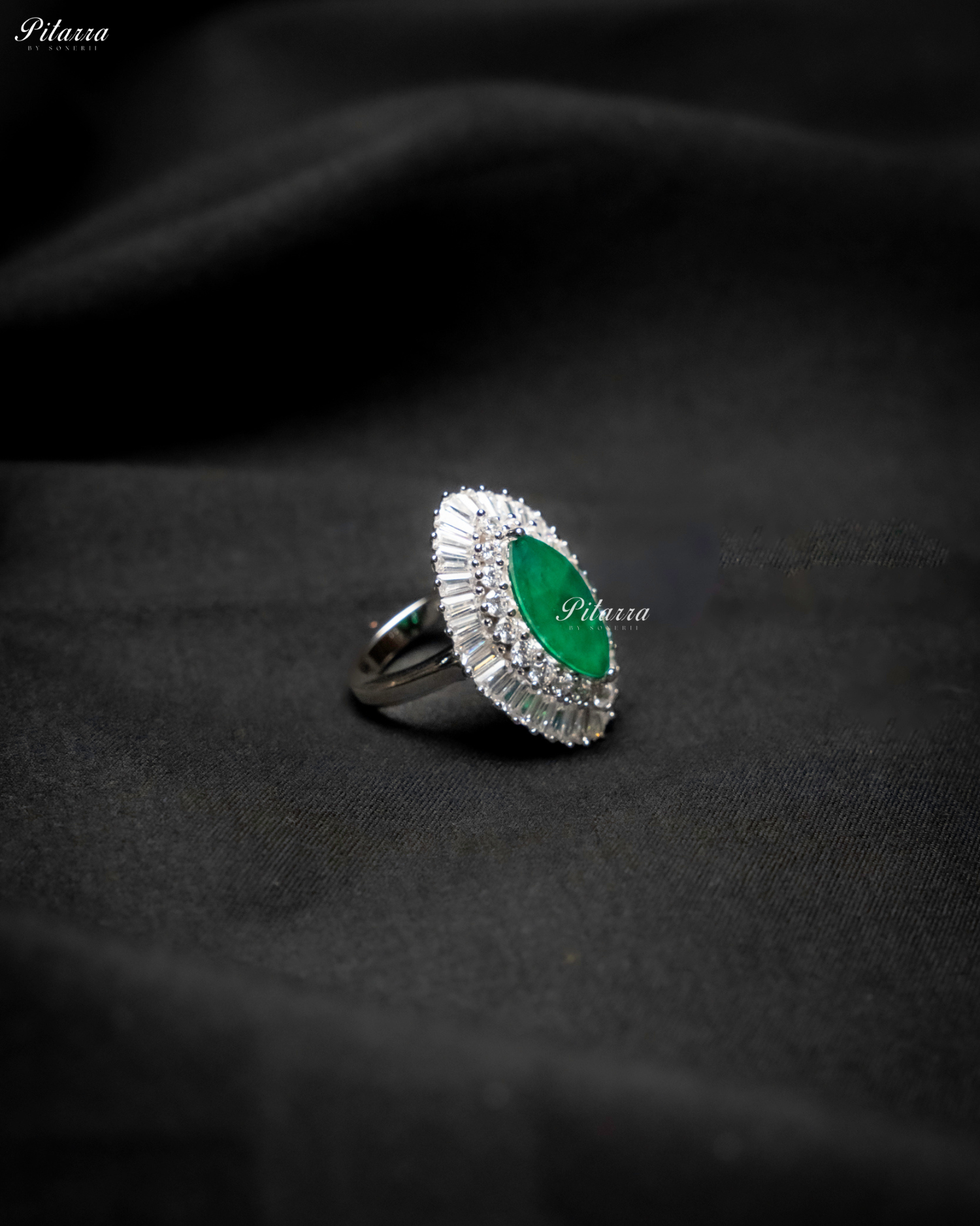 Pitarra Green Stone Crystal 92.5 Silver Ring