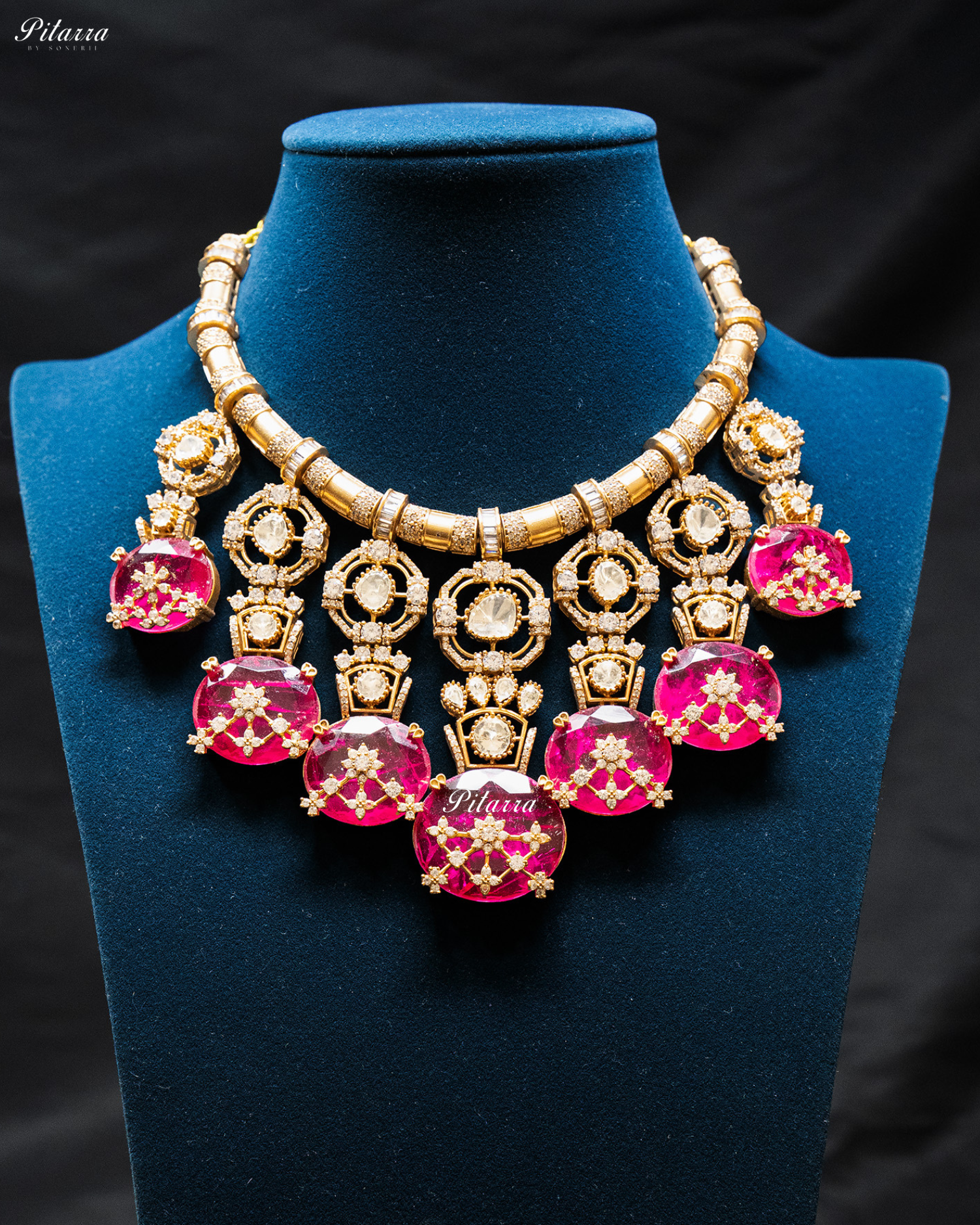 Pink Big Stone Victorian Polki Kundan Necklace Set