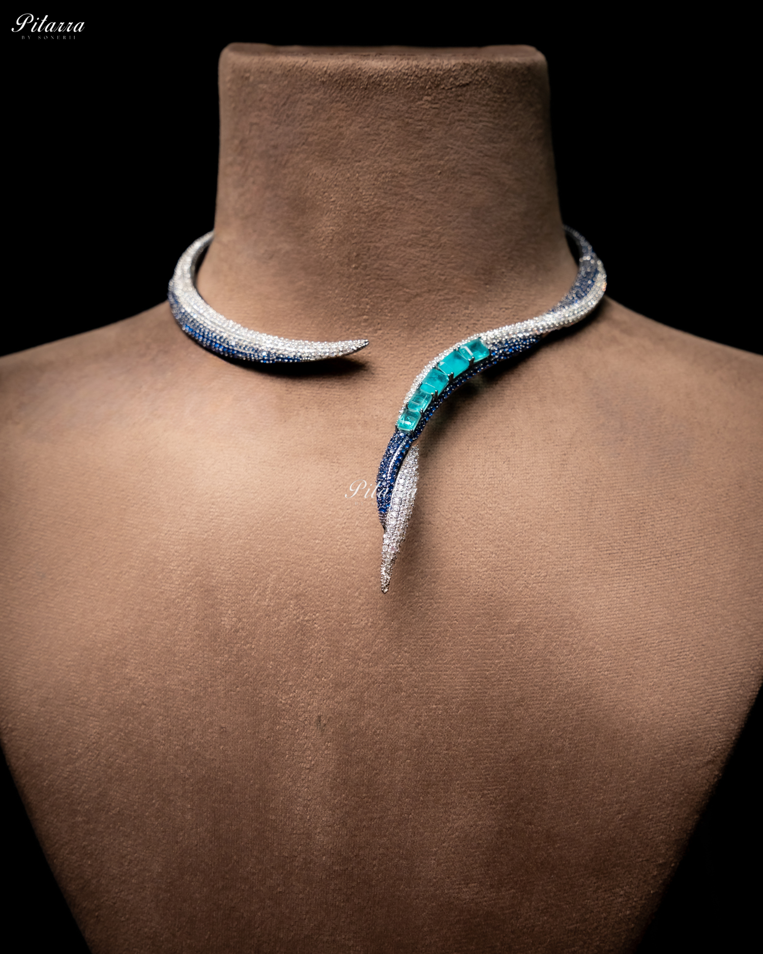 Aqua Stone Sleek CZ Choker Statement Necklace Set