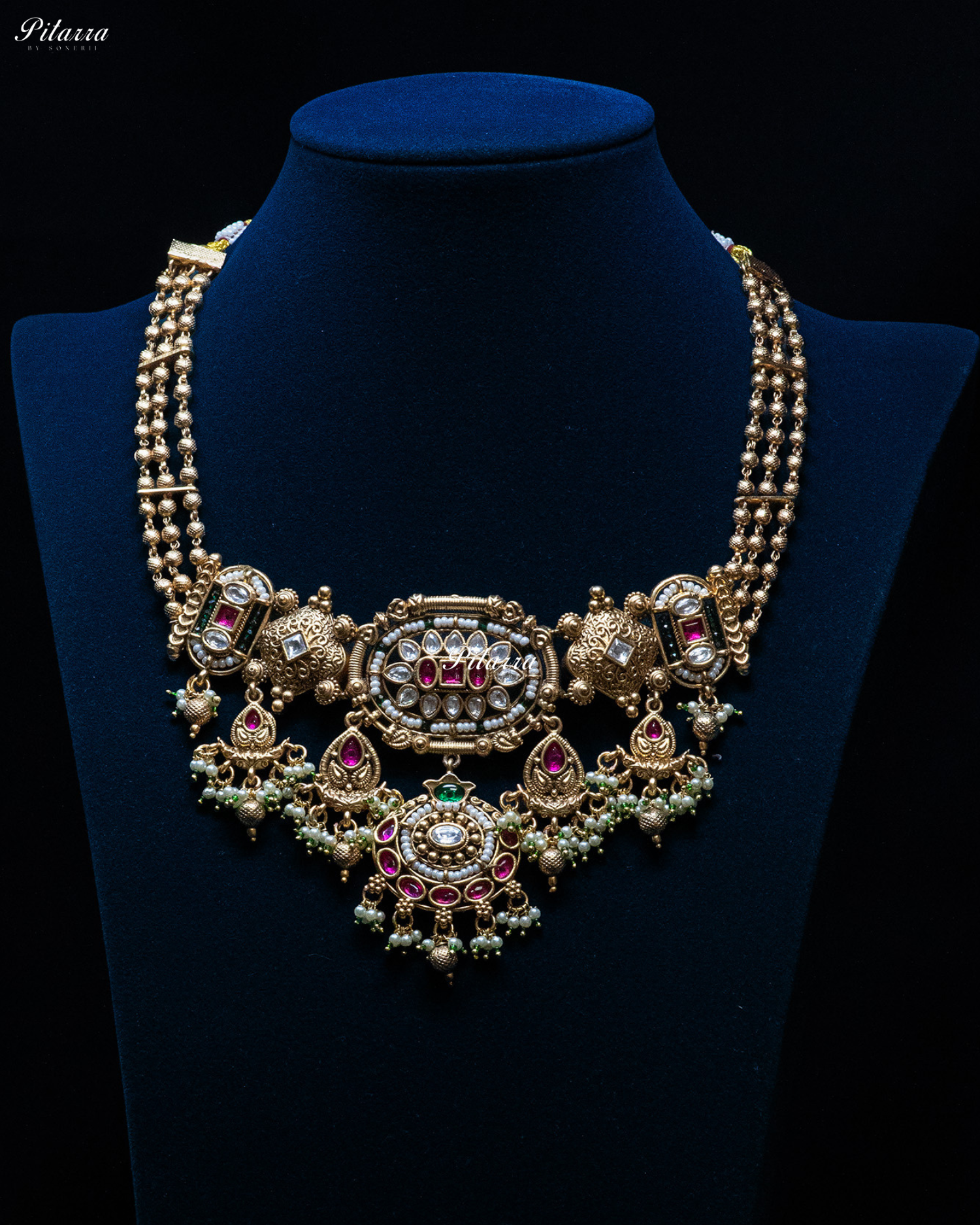 Two Tone Gold Finish Two Layer Kundan Necklace Set