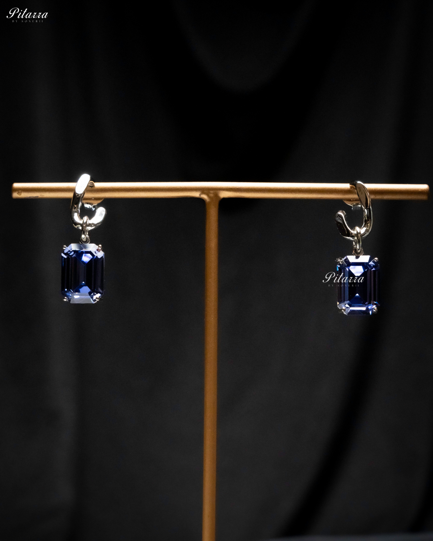 Blue Stone Rectangular Zircon Silver Crystal Earrings