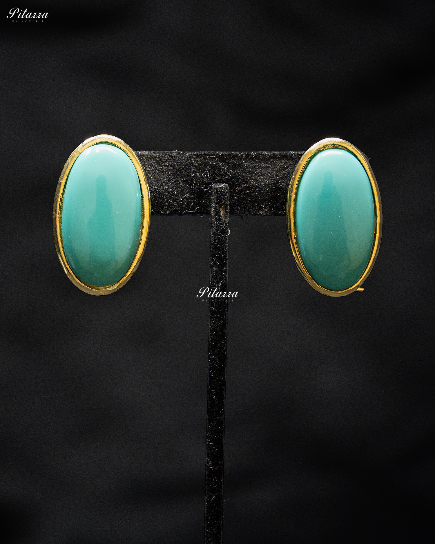 Turquoise Oval Shape Gold Tone Crystal Stud Earrings