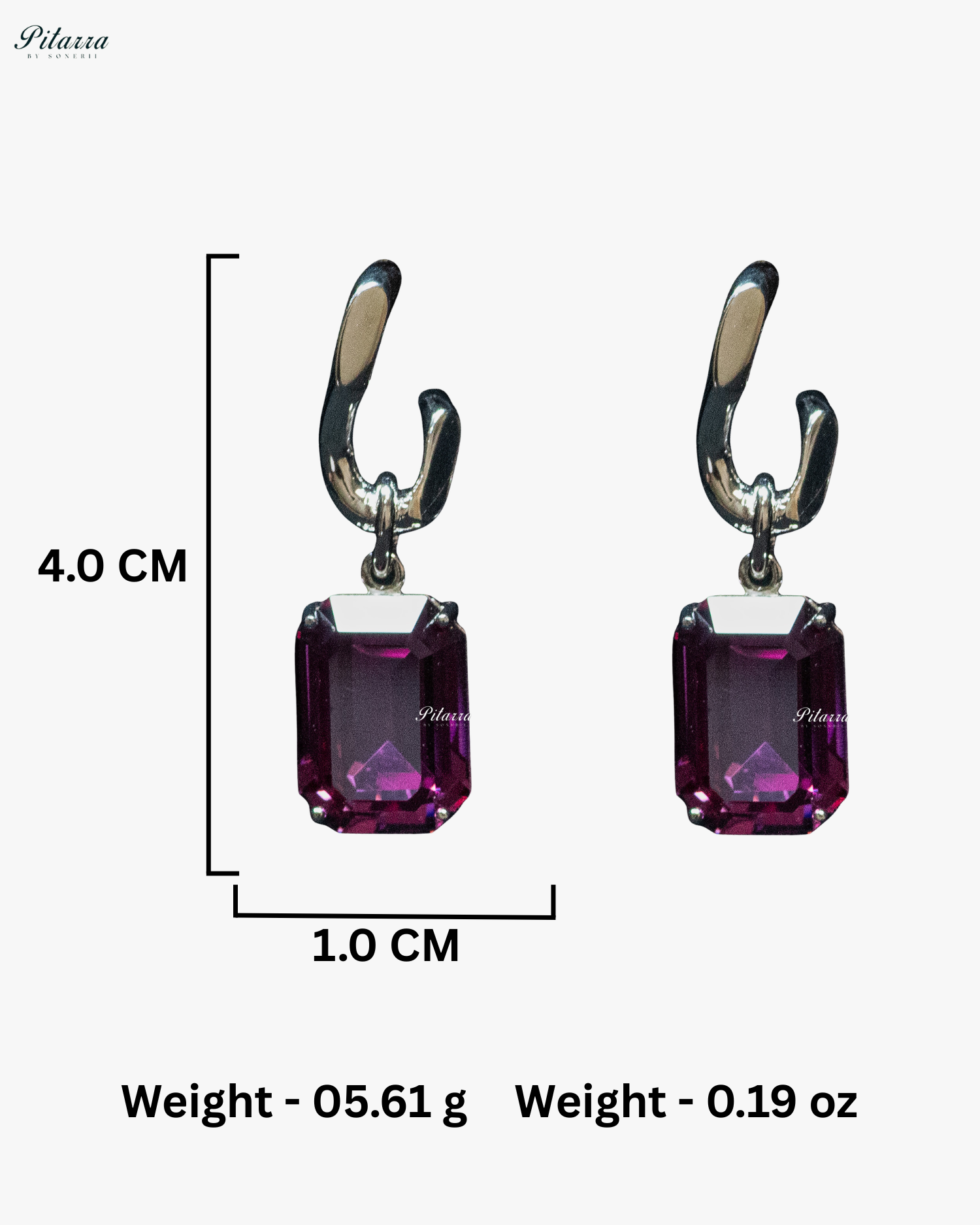 Purple Stone Rectangular Zircon Silver Crystal Earrings