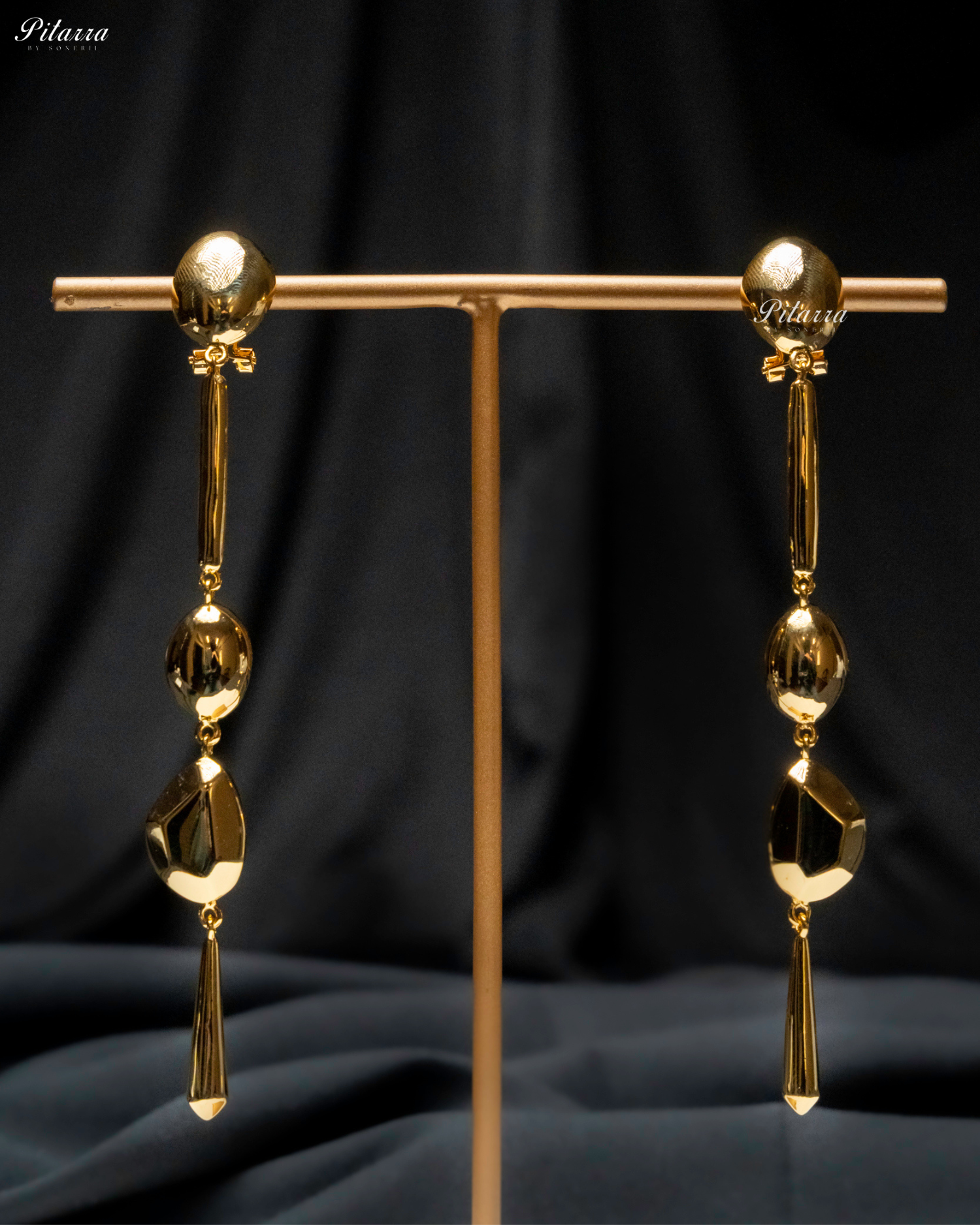 Gold Plated Long Statement Drop Earrings