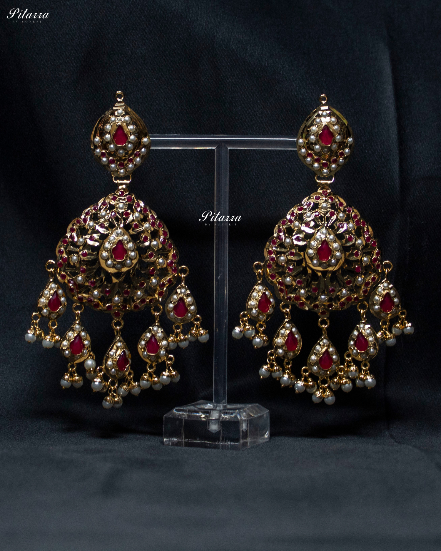 Red Studed Stone Handcrafted Chandbali Earrings