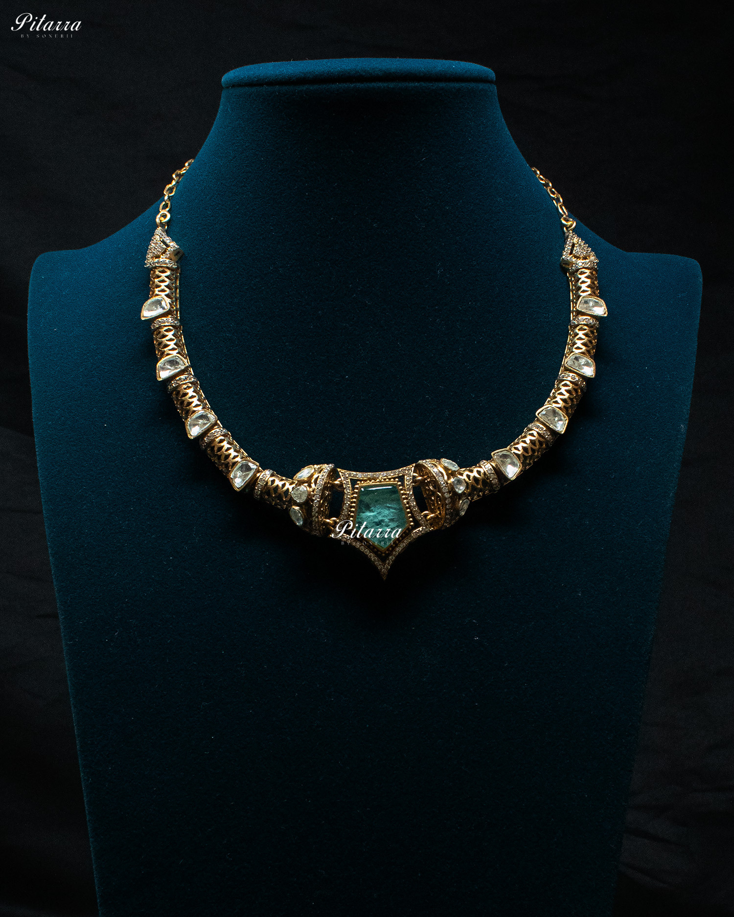 Mint Green Stone Halsi Polki Kundan Necklace Set