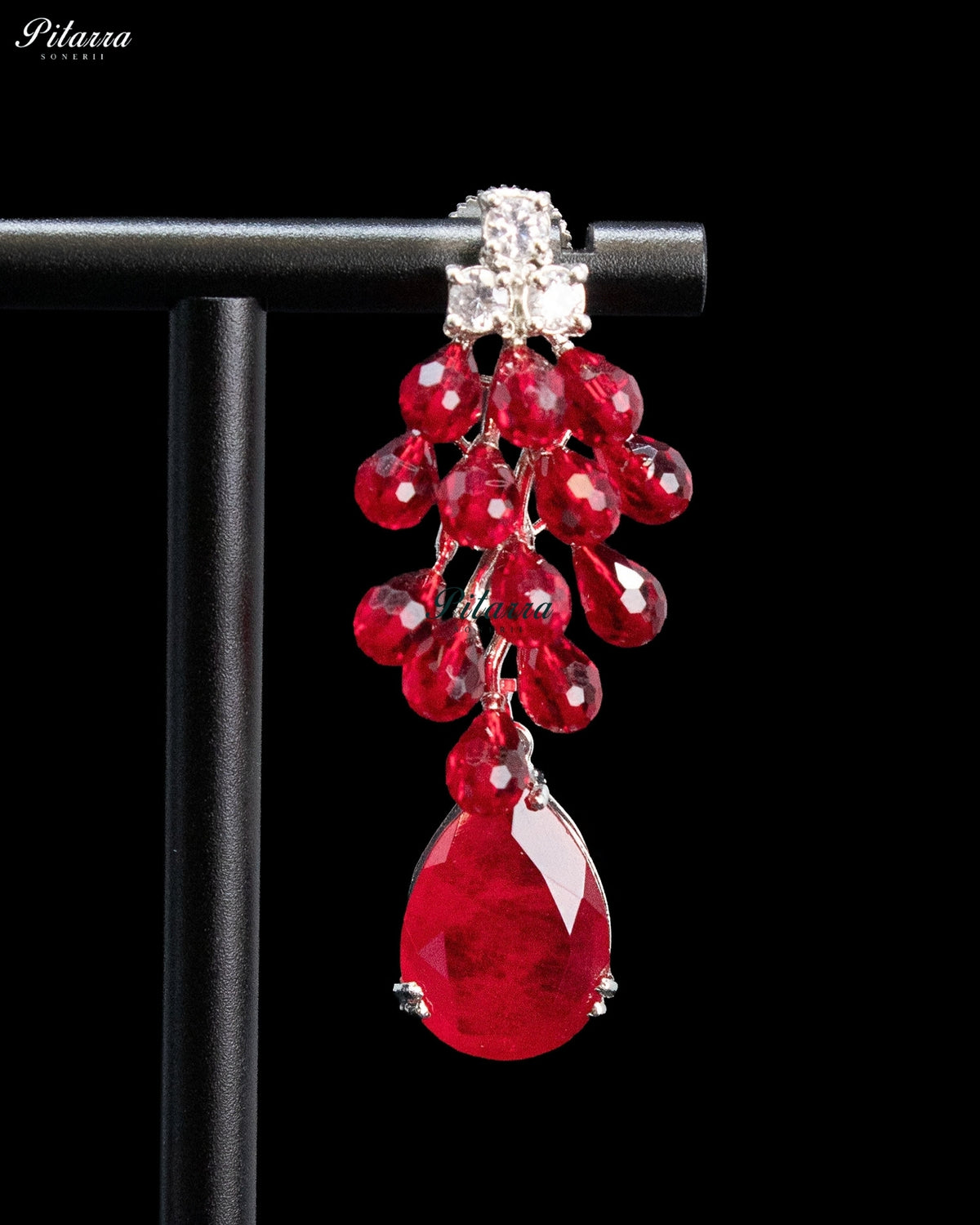 Red and Pink Crystal Tassel Lariat Necklace Set