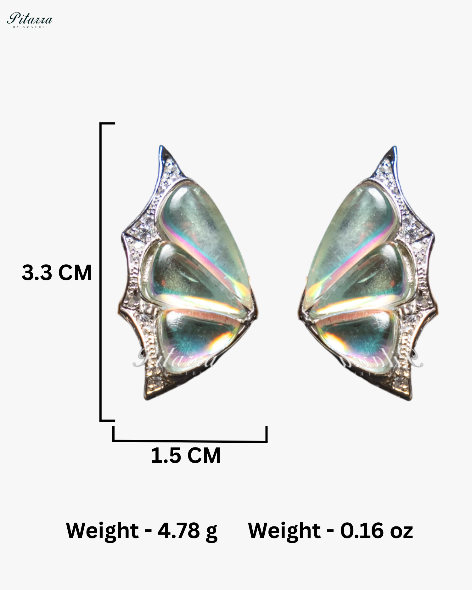 Two Tone Wing Shape CZ Crystal Stud Earrings