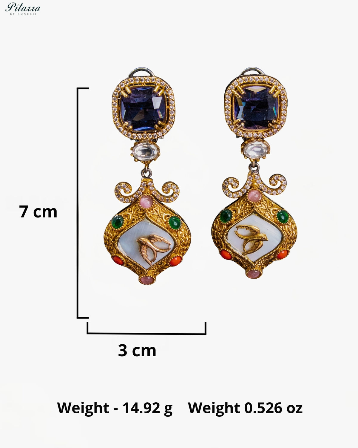 Royal Blue Crystal Kundan Style Gold Tone Designer Traditional Dangler Earrings