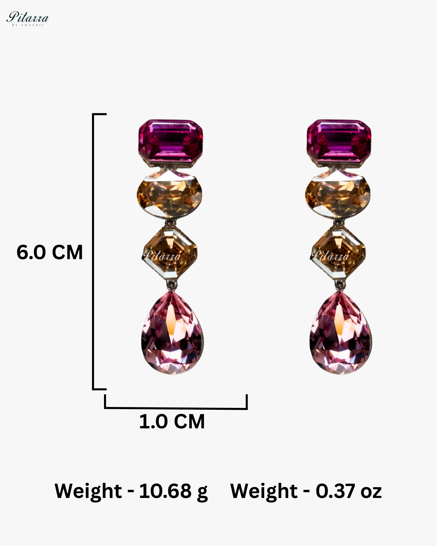 Pink Yellow Stone Studded Geometric Crystal Drop Earrings