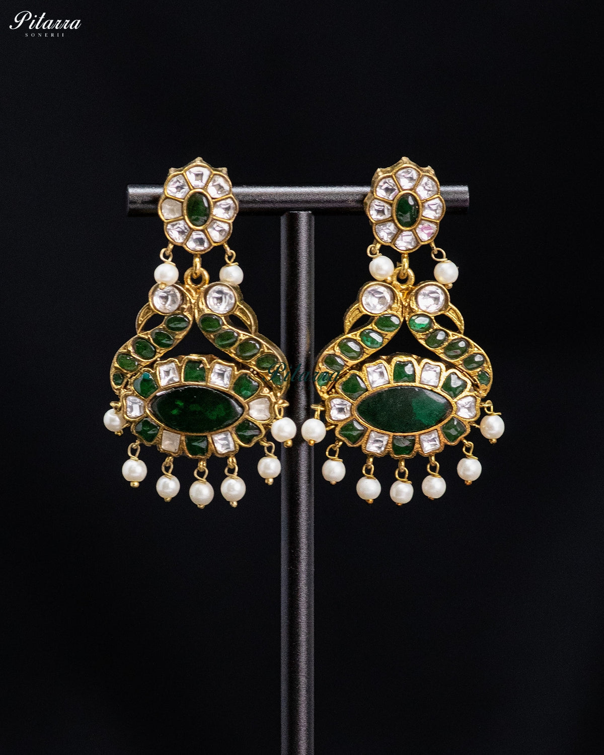 Emerald Green Pearl Kundan Drop Earrings