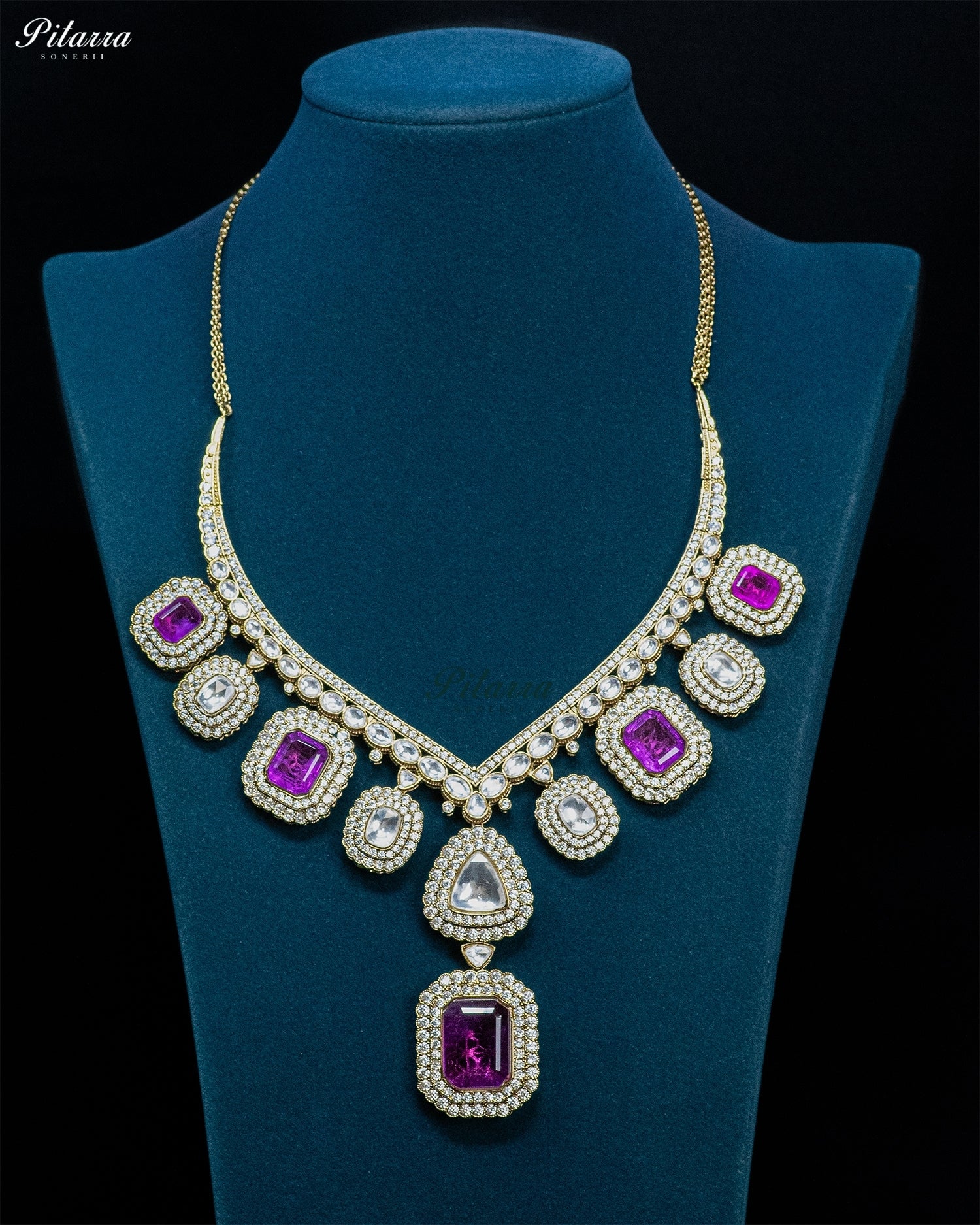Purple Square Kundan Necklace Set