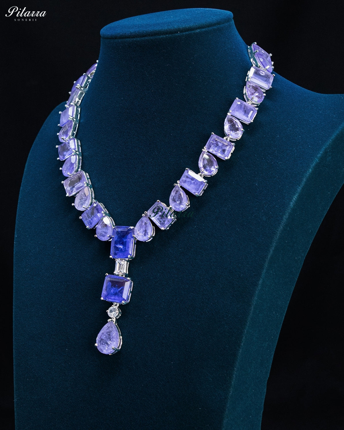 Lavender Purple Geometric and Pear-Drop Statement Necklace Set