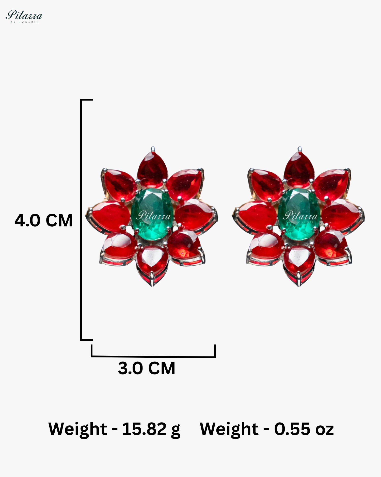 Emerald Floral Red Petals CZ Doublet Stud Earrings