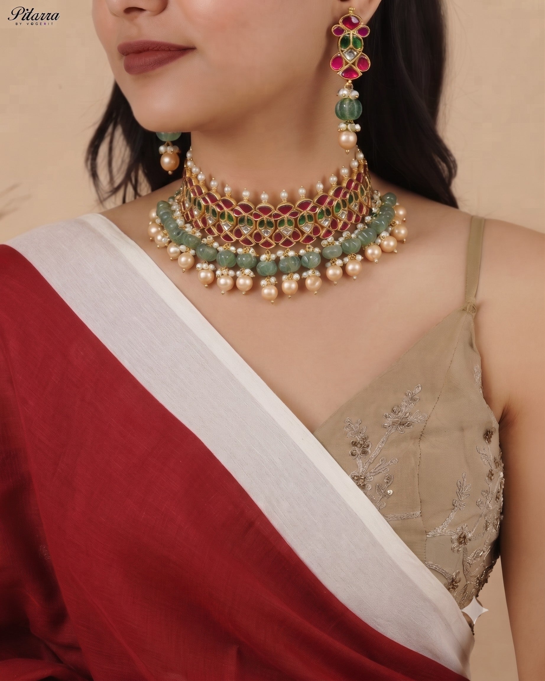 Multicolor Stone Pearls Meenkari Kundan Choker Set