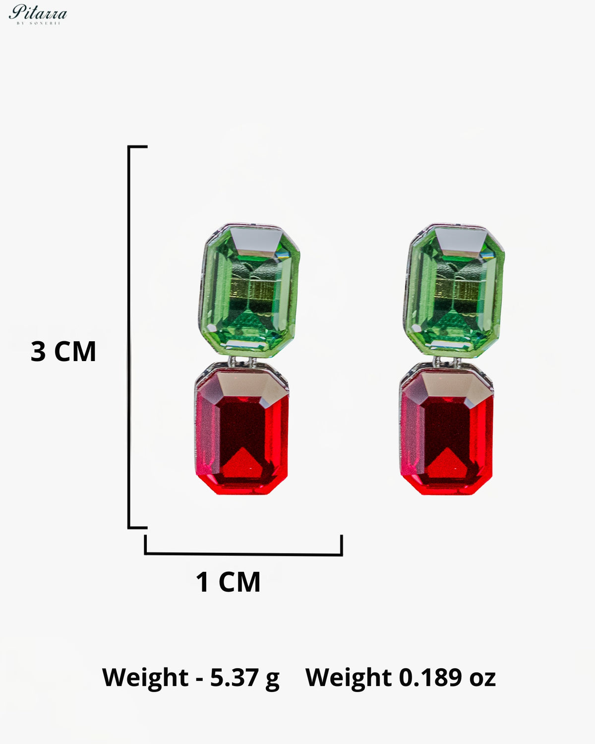 Green and Red Emerald Cut Crystal Drop Earrings