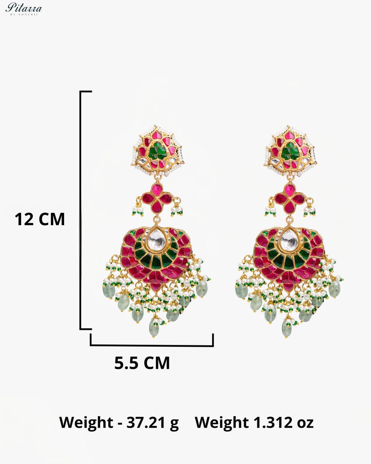 Pink Green Kundan Chandbali Drop Earrings
