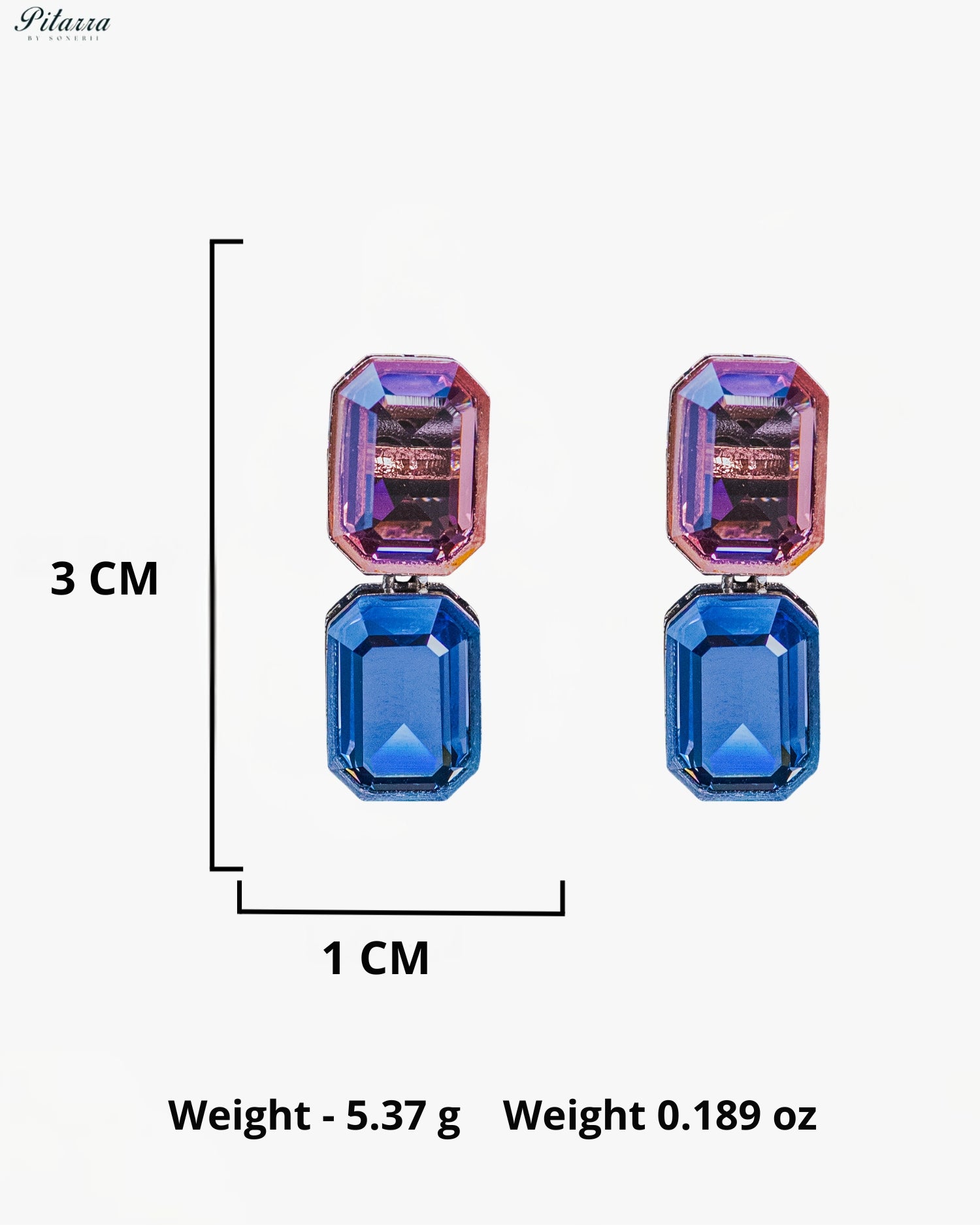 Pink and Blue Emerald Cut Crystal Drop Earrings