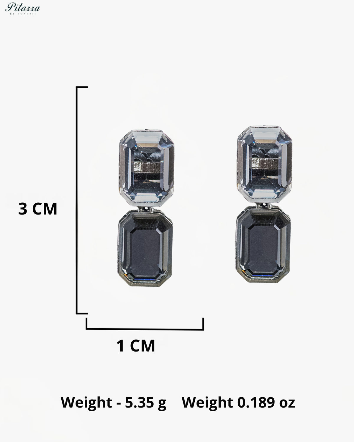 White and Grey Emerald Cut Crystal Drop Earrings