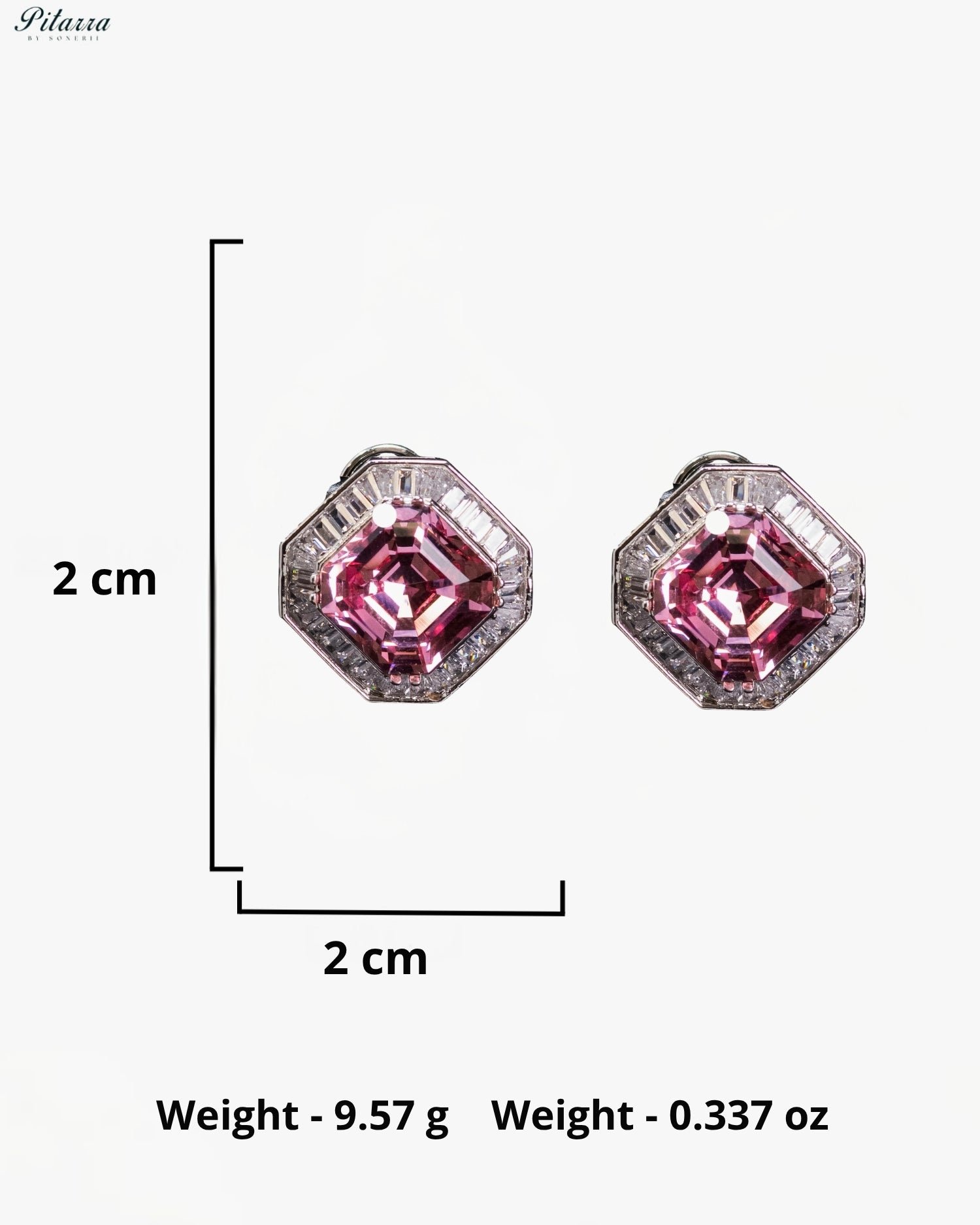 Pink Octagonal Crystal Halo Crystal Earrings