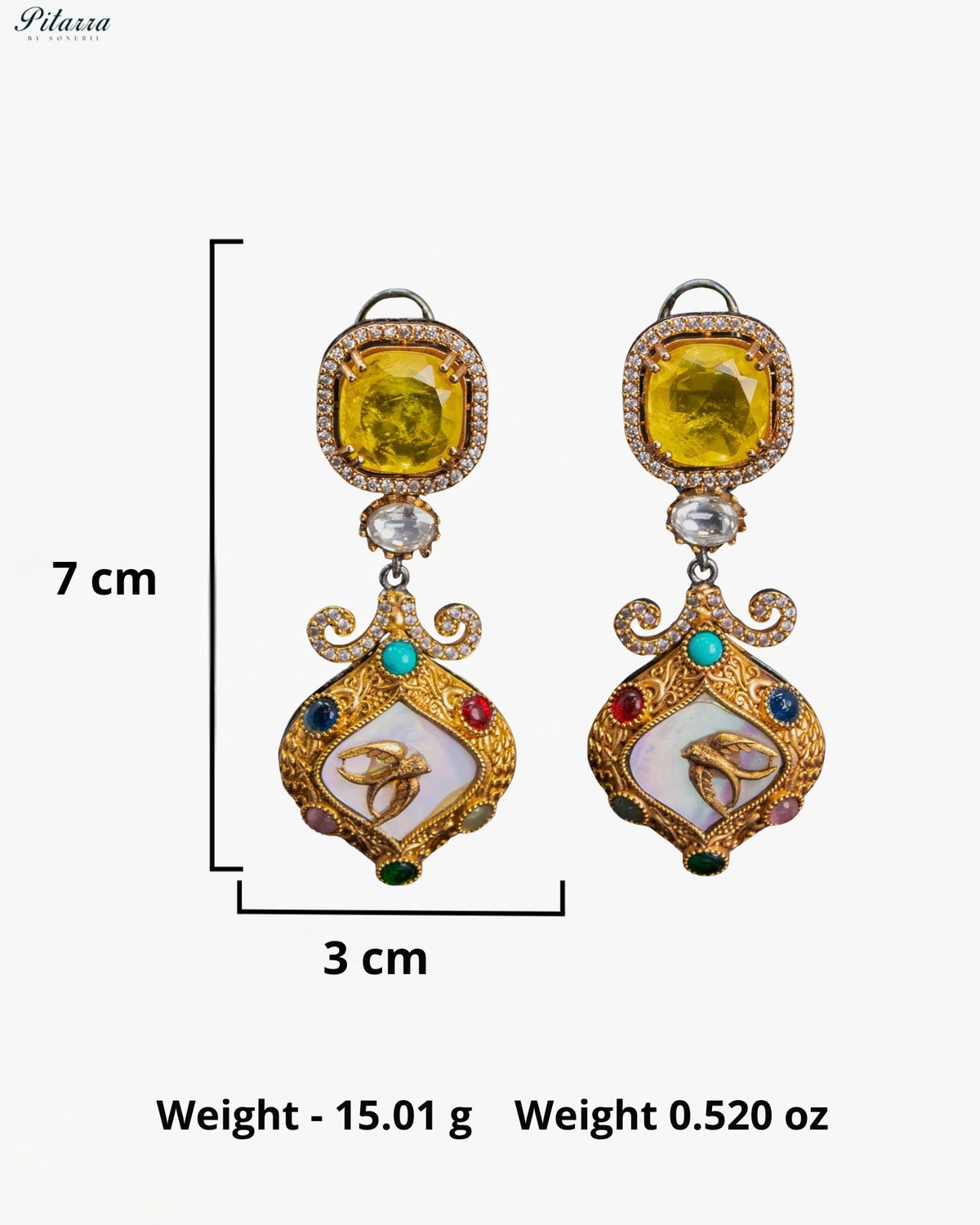 Yellow Crystal Kundan Style Gold Tone Multicolor Traditional Dangler Earrings