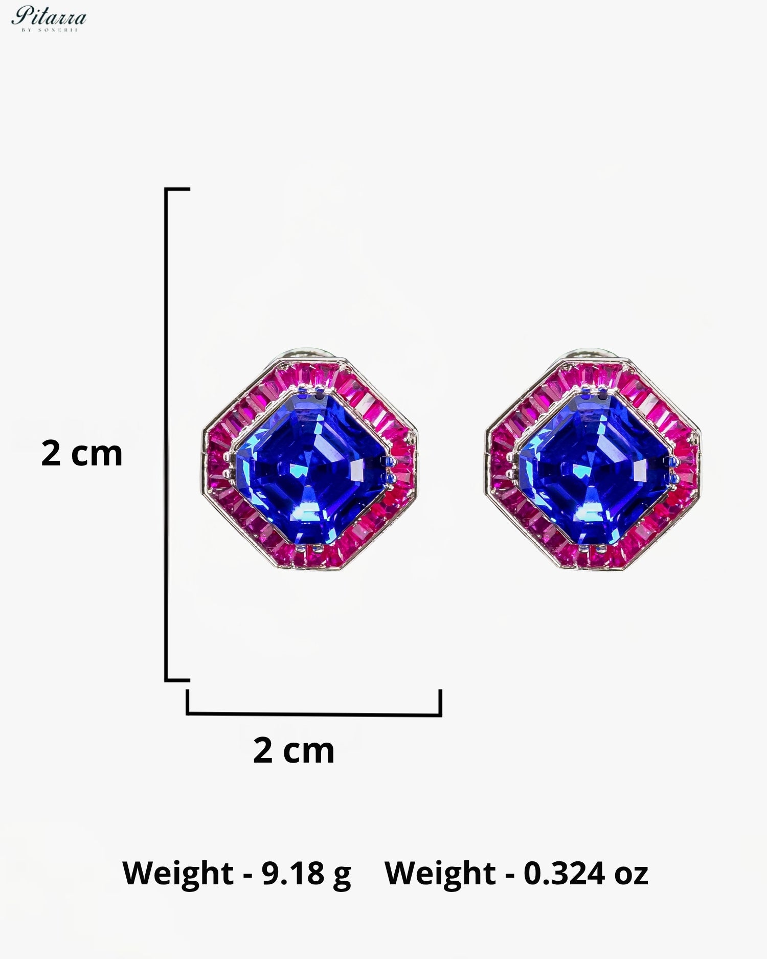 Royal Blue And Pink Octagonal Crystal Statement Crystal Earrings